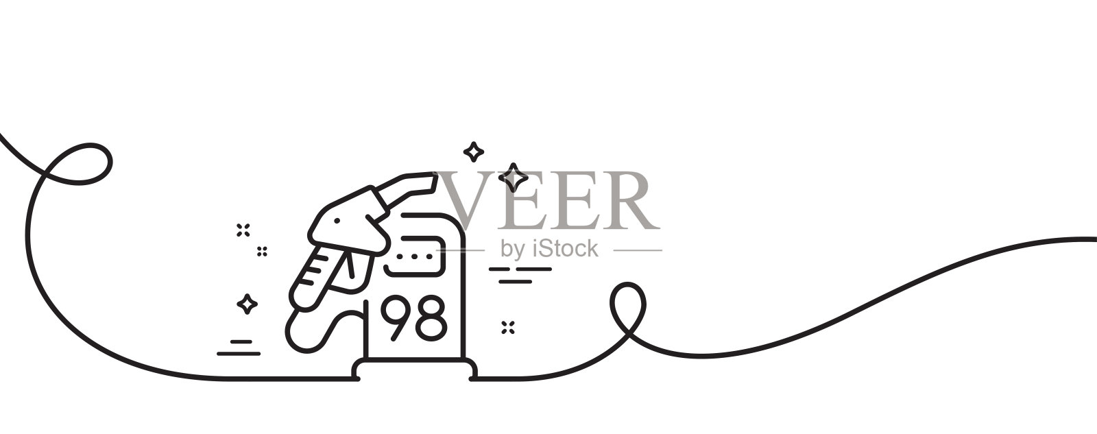 加油站线路图标。加油站标志。带旋度的连续线。向量插画图片素材