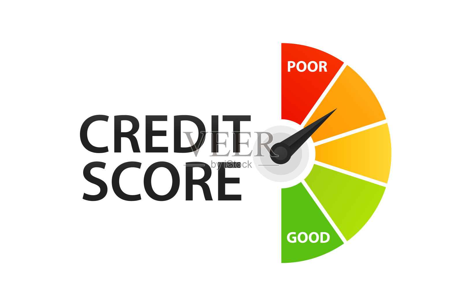 Ð¡redit score scale showing good value. Speedometer with numbers. Colorful assessments of financial history credit score meter. Flat style. Vector illustration插画图片素材