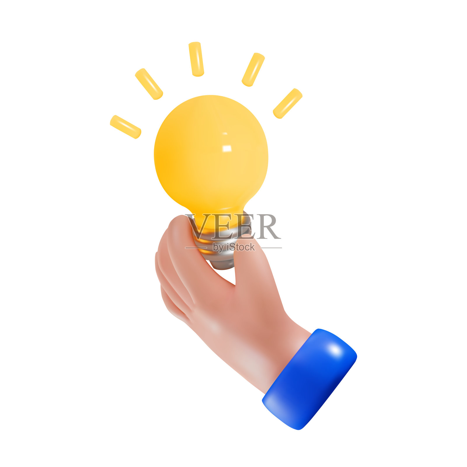 用发光的灯泡渲染一只手。概念的概念。矢量插图在3d风格插画图片素材