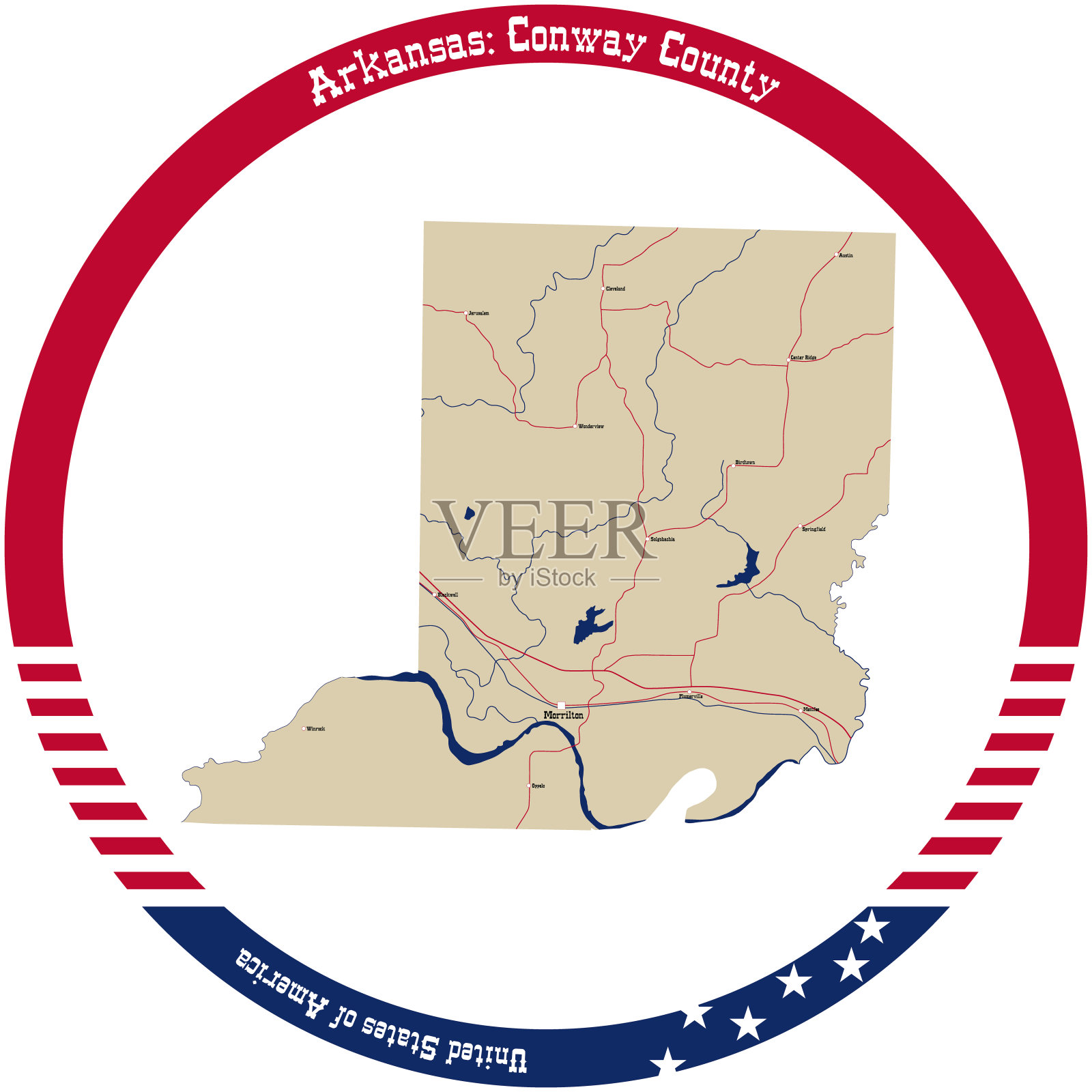美国阿肯色州康威县地图。插画图片素材