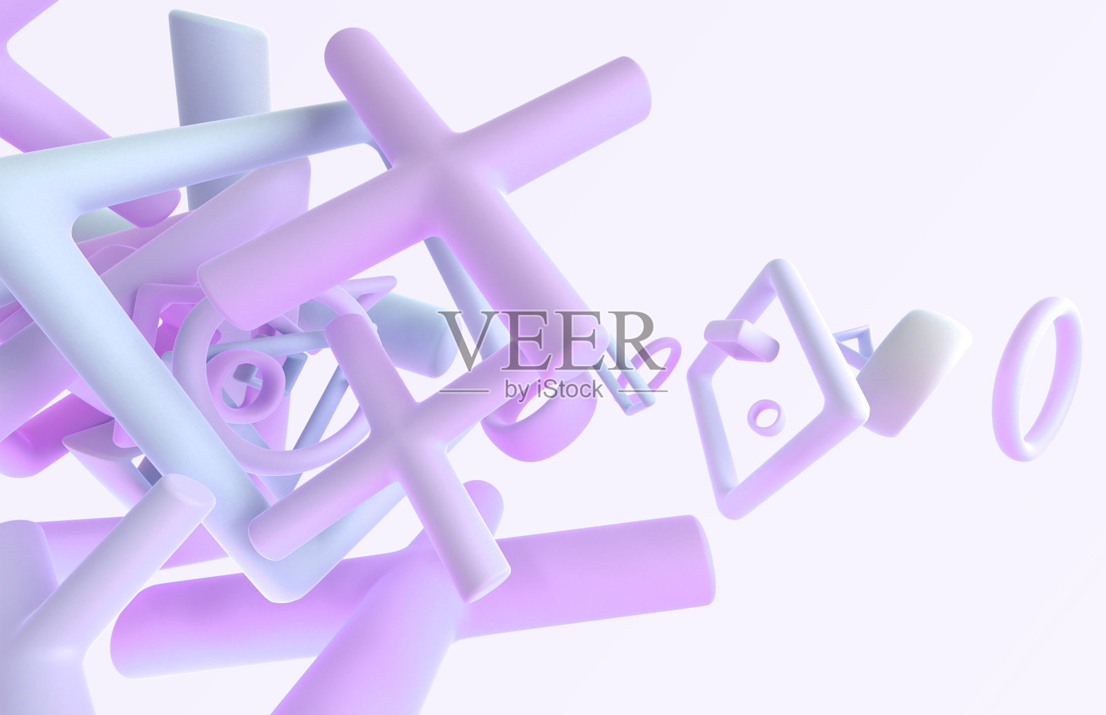 抽象背景与亚光几何形状3d渲染。飞行十字架，戒指，正方形，圆形和圆柱体渐变纹理柔和的颜色，设计元素，网页横幅照片摄影图片