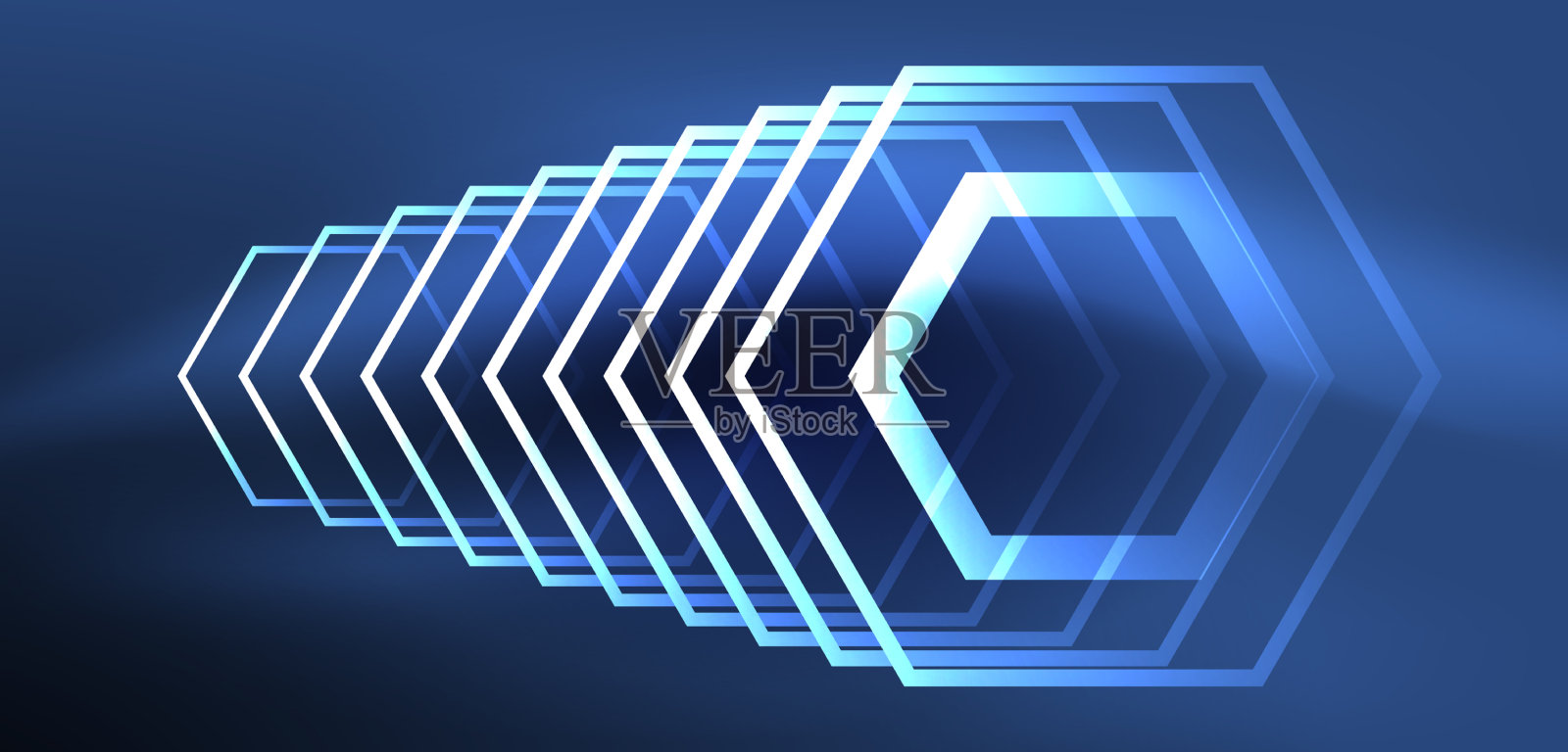 六边形抽象背景技术发光霓虹灯插画图片素材