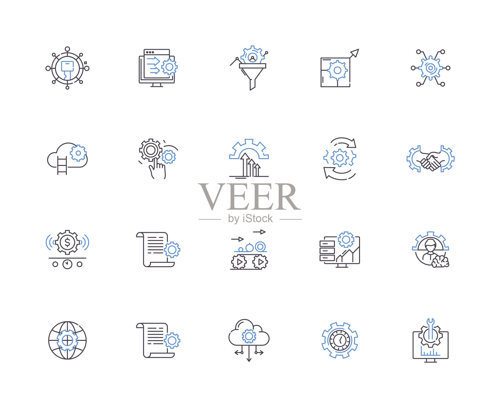 设置轮廓图标集合。选项，配置，参数，偏好，自定义，调整，调节矢量和插图概念集。调整，调整，改变线性符号图标素材