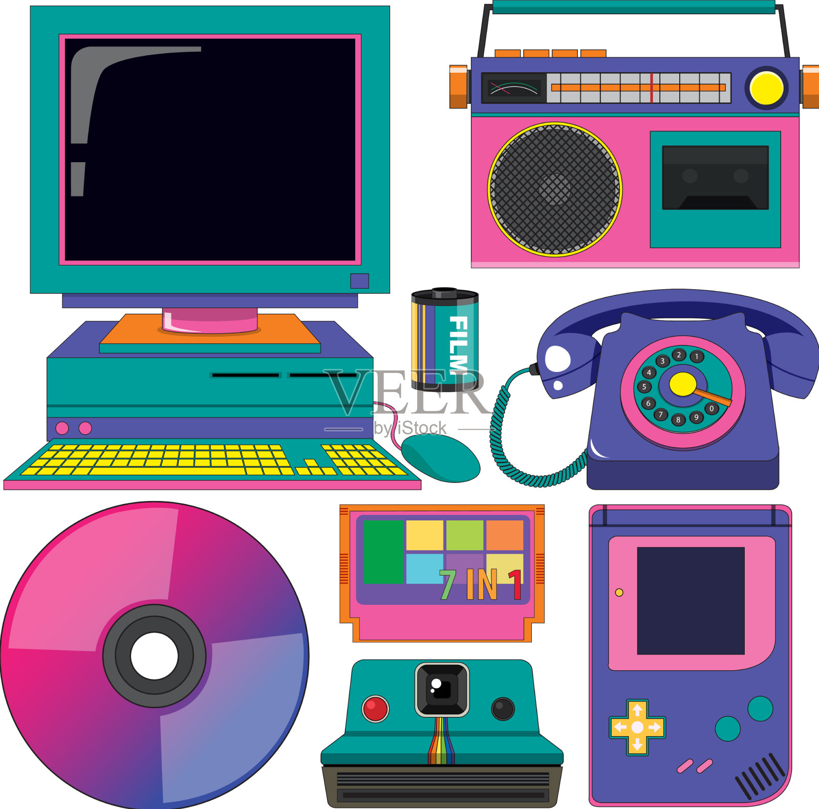 复古的对象和元素集设计元素图片