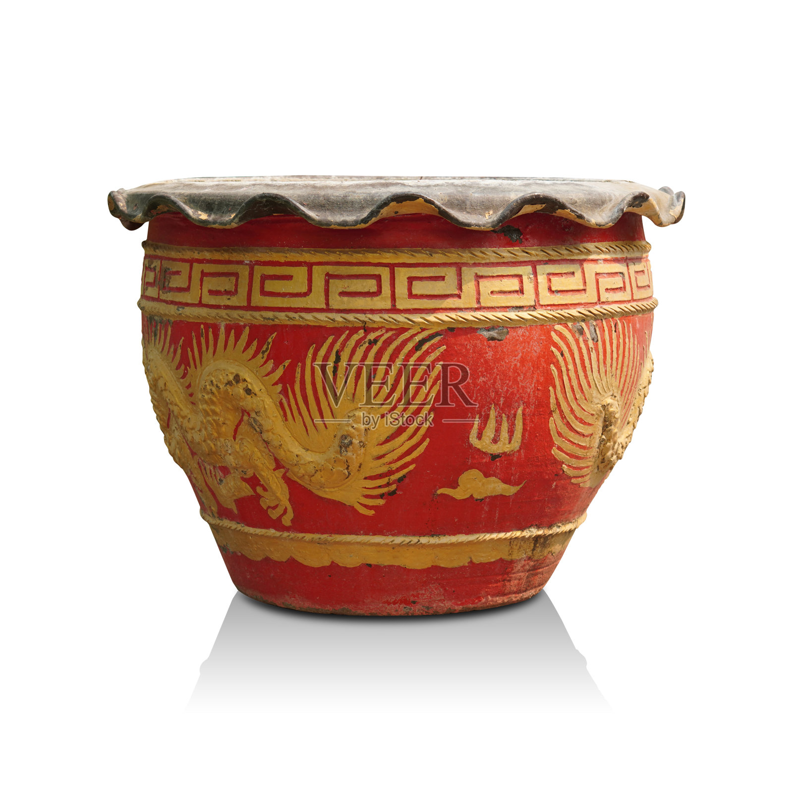 古色古香的红黄陶瓷壶，孤立的背景，装饰，对象，自然，复古，古代，复制空间照片摄影图片