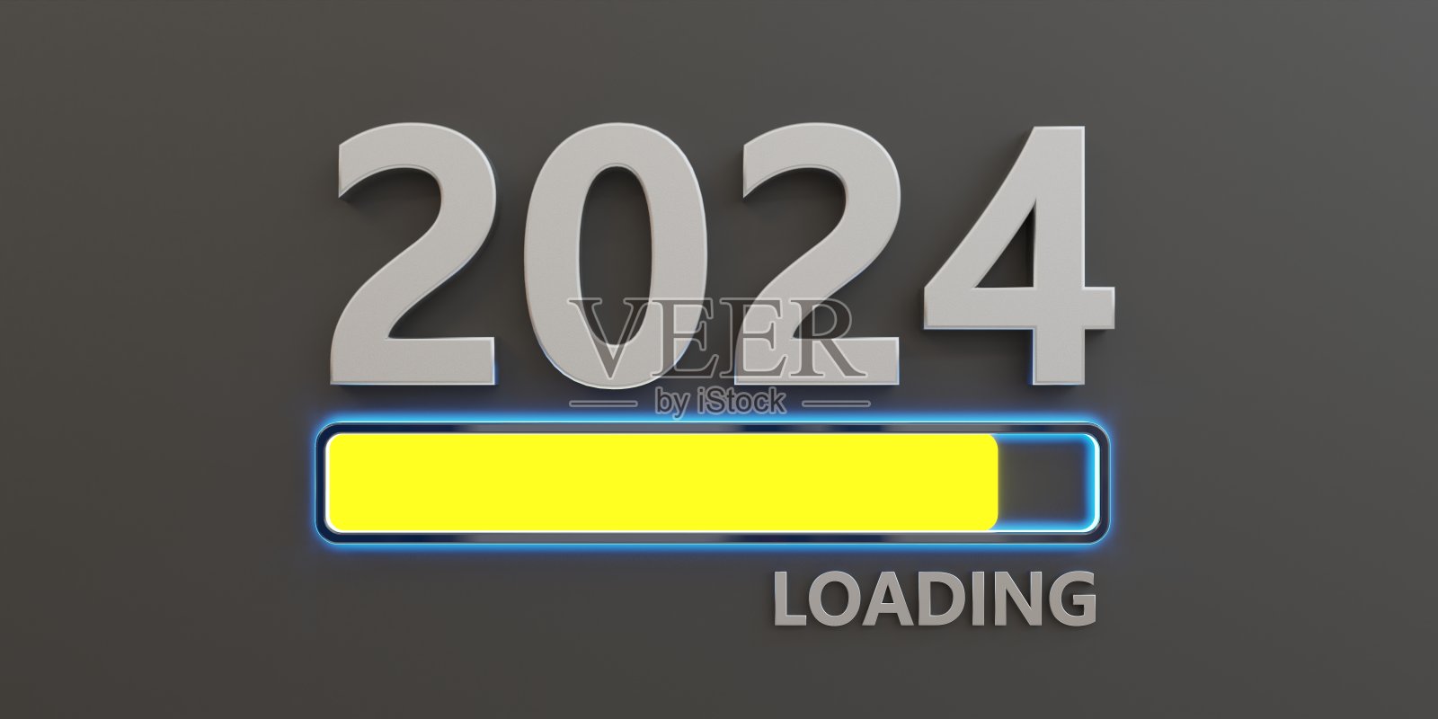 2024年新年加载条，灰色背景，黄色标志。三维渲染照片摄影图片