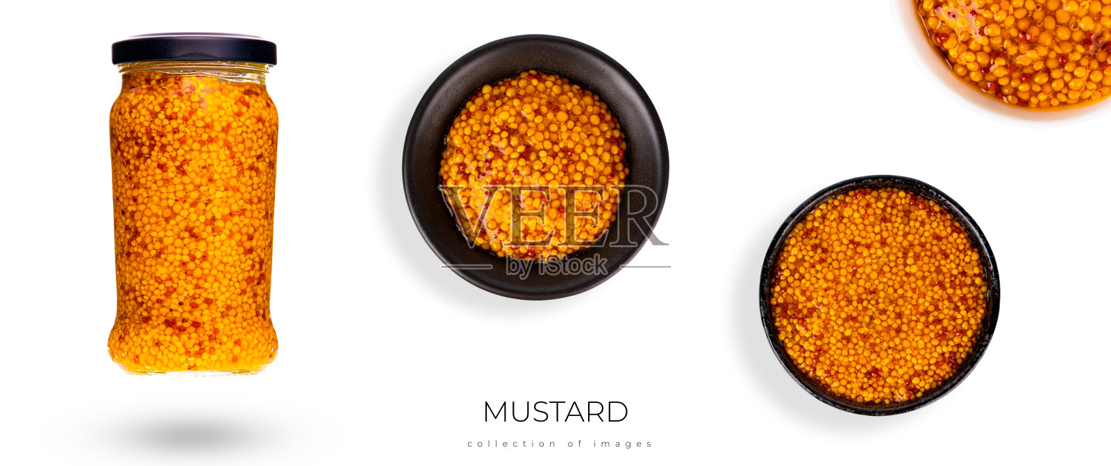 碗里的全麦芥末被隔离在白色背景上。照片摄影图片