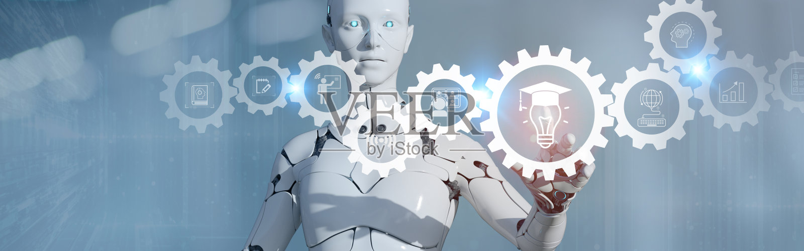 E学习技术概念：在线教育、网络研讨会、在线课程，AI和机器学习提升个性化学习，为员工、客户、合作伙伴提供数字化培训照片摄影图片