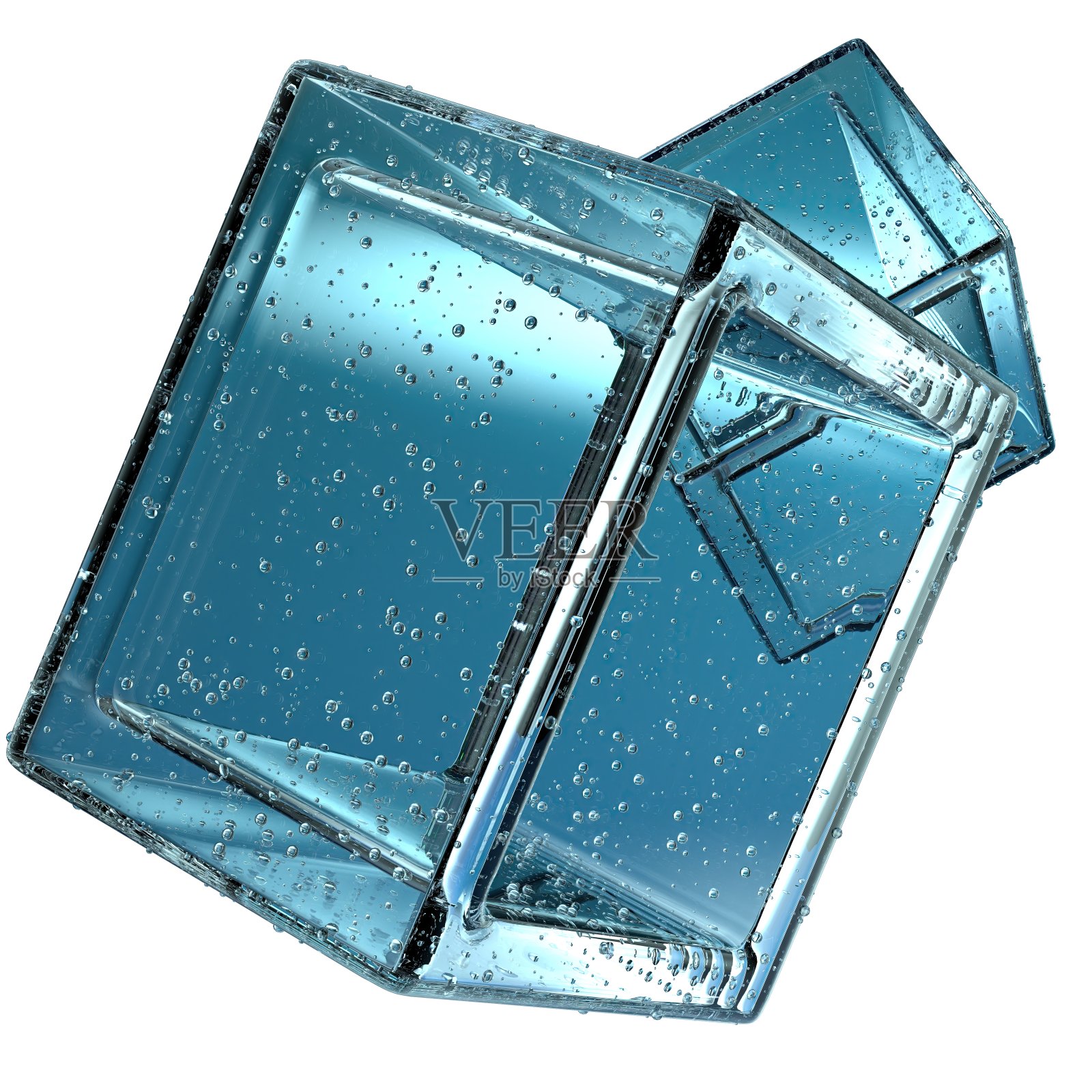 孤立的水晶透明盒子几何形状抽象冷大气冰优雅现代的3d渲染设计材料照片摄影图片