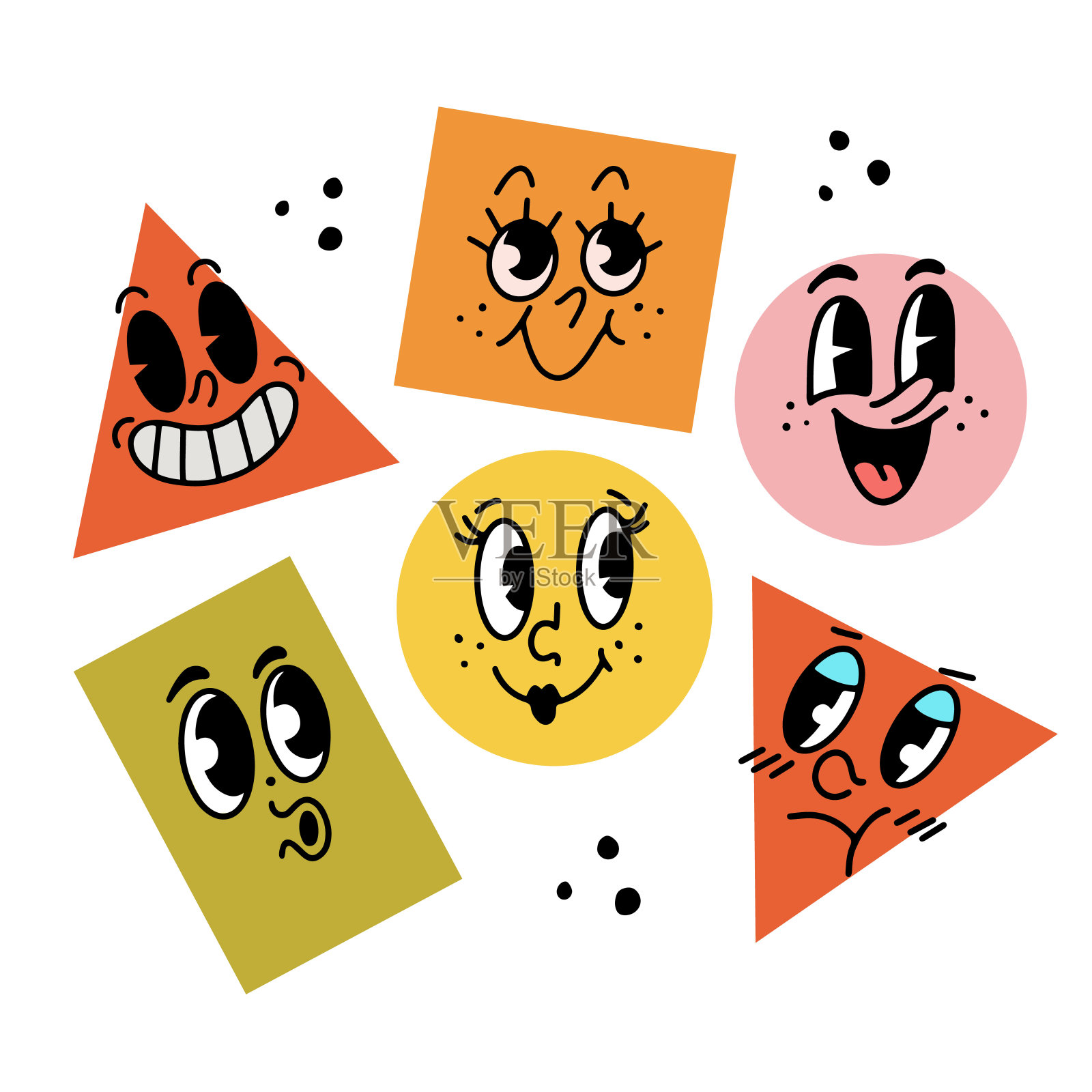 有趣的形状和复古风格的脸插画图片素材