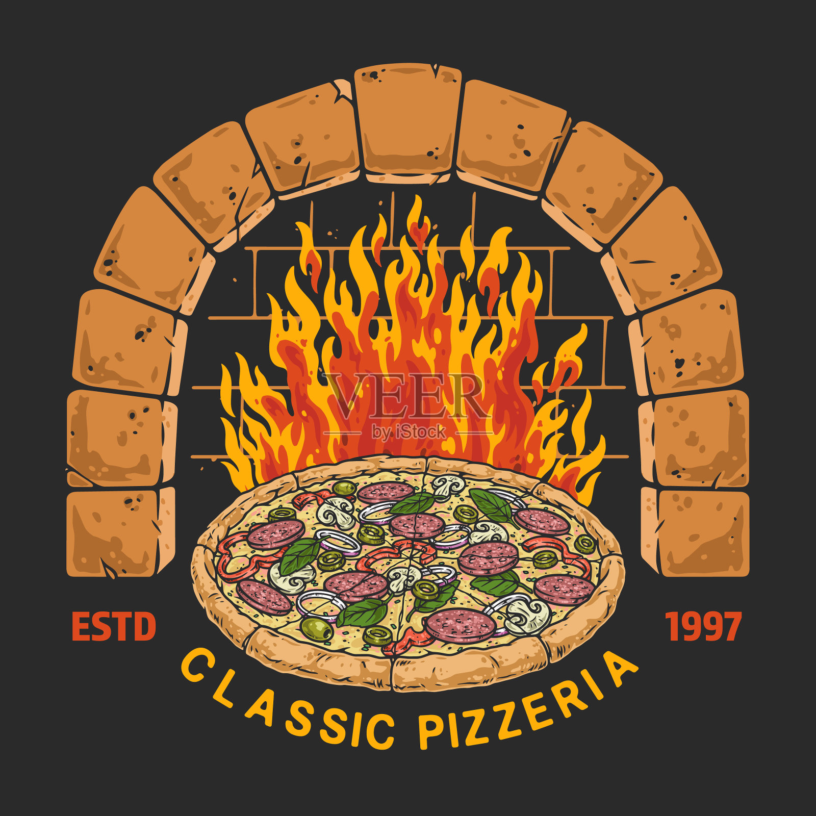 经典披萨店复古彩色海报插画图片素材