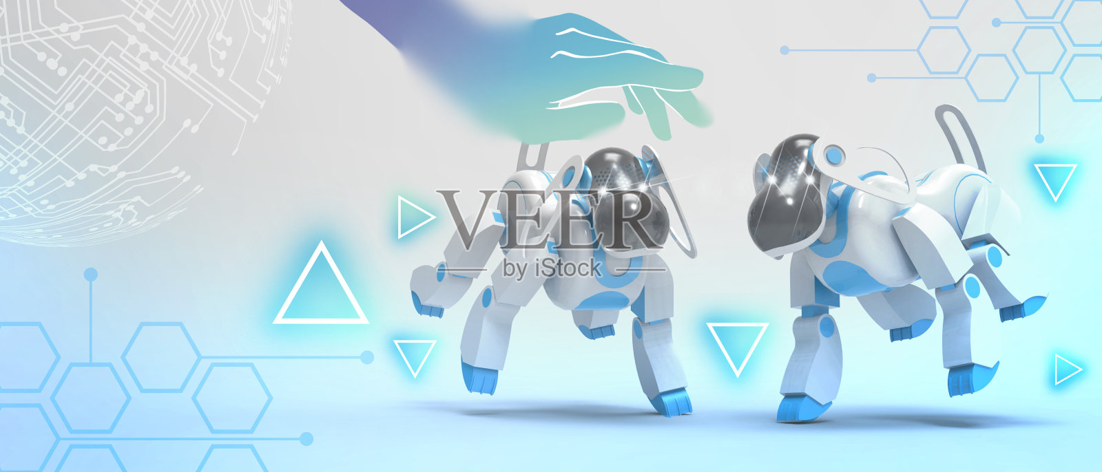 以防范和处理网络敏感信息危害为理念的虚拟机器狗和数字宠物技术。复制空间，横幅，软件，网站-3d渲染照片摄影图片