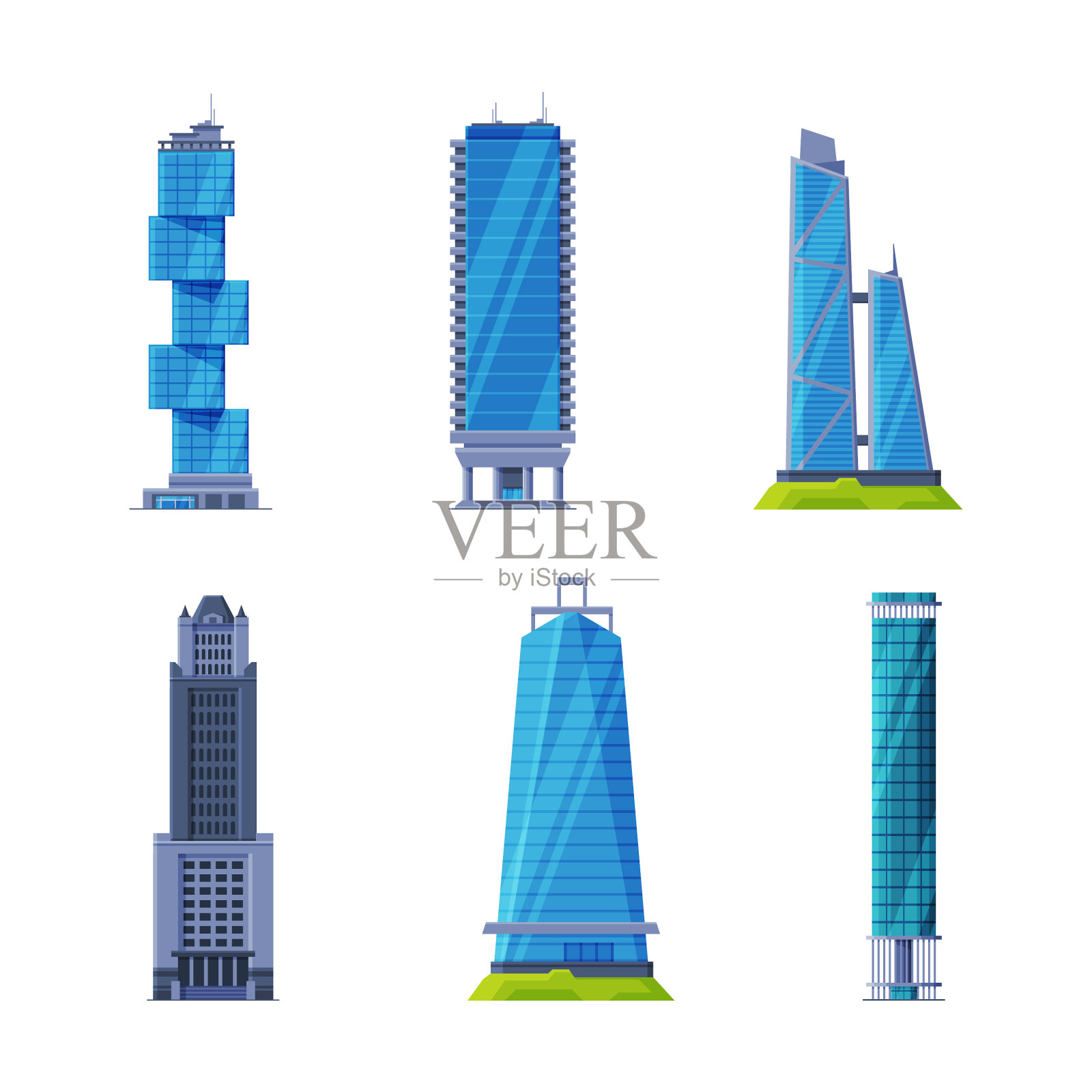 高大的摩天大楼和高大的现代城市建筑插画图片素材