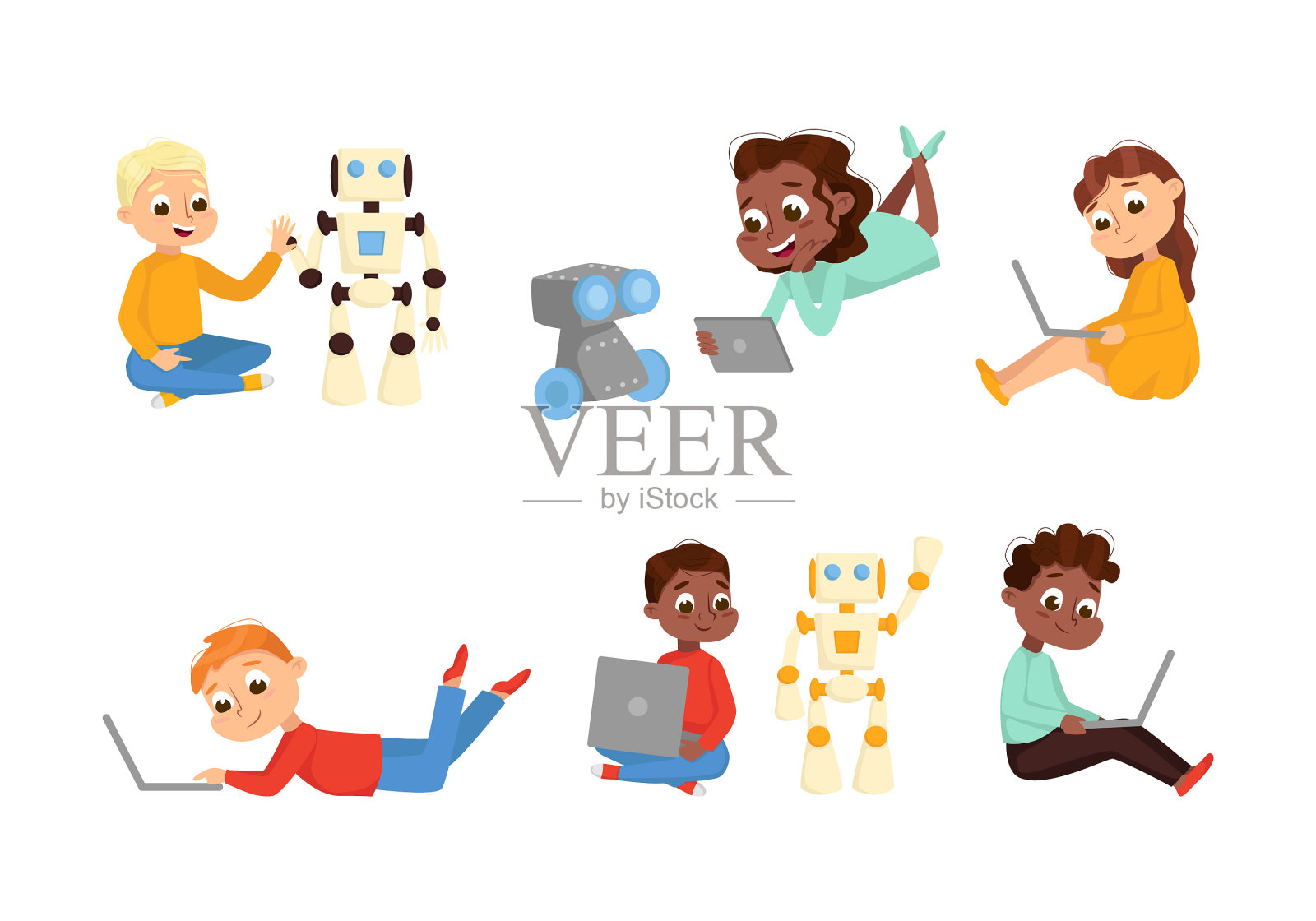 可爱的孩子编程和创造聪明插画图片素材