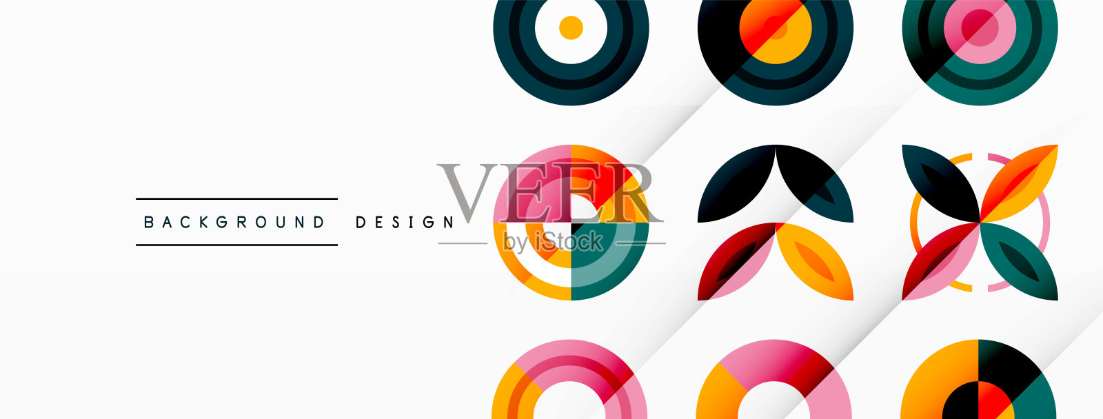 五颜六色的圆圈在一个网格组成抽象的背景。设计墙纸，横幅，背景，登陆页，墙壁艺术，邀请，印刷品，海报插画图片素材