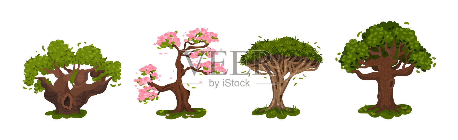 不同乔木为多年生植物，有主干插画图片素材