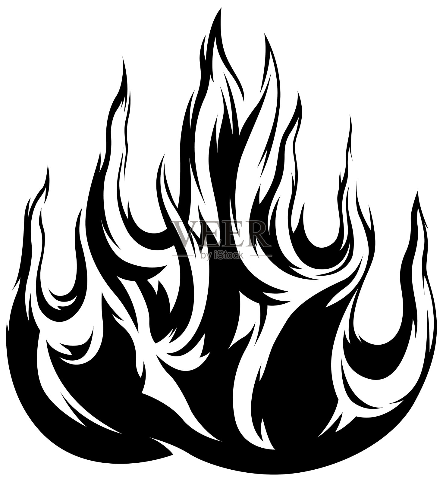 火焰孤立在白色的背景上。部落纹身设计。插画图片素材
