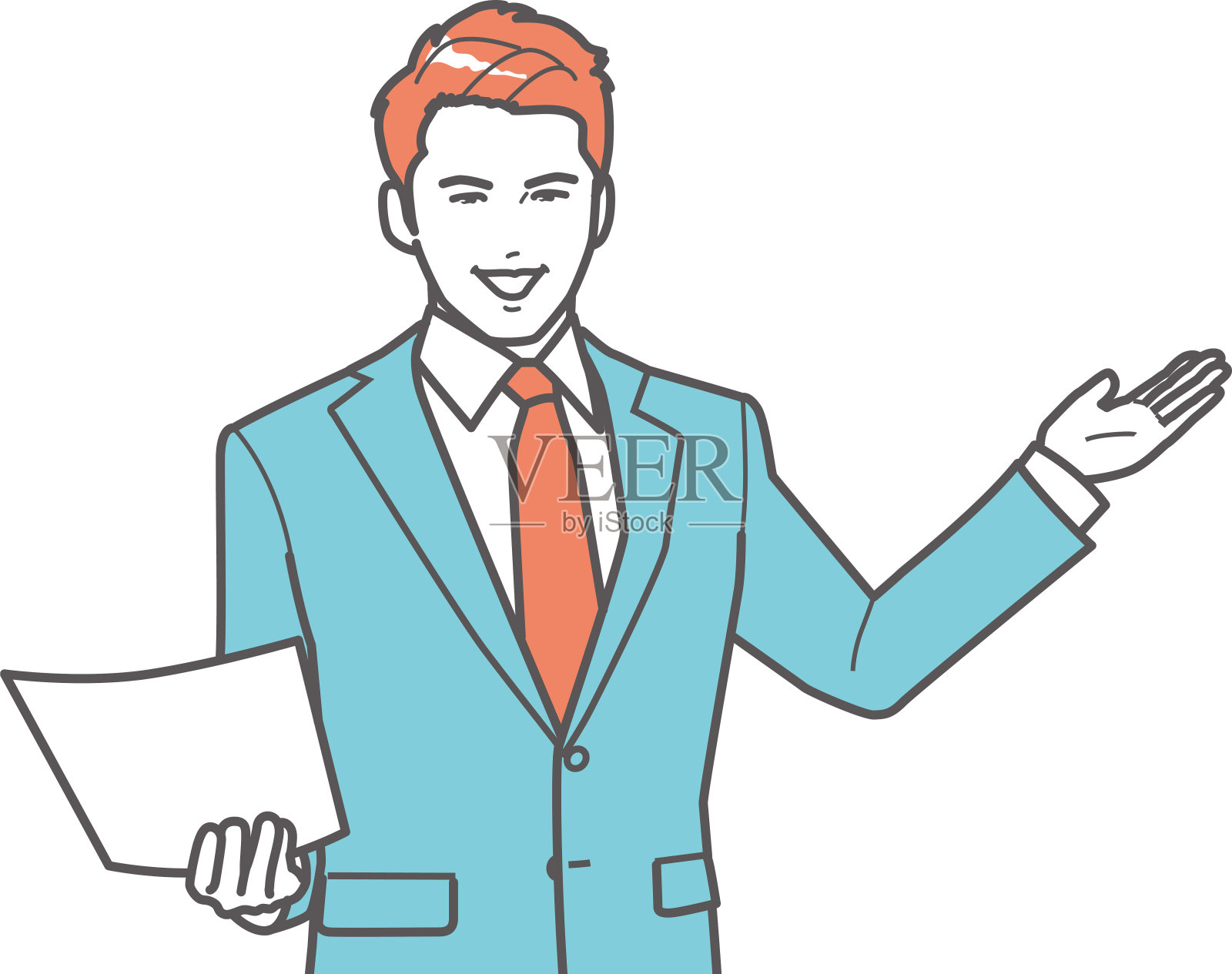 一个人指着某物并展示它。插画图片素材