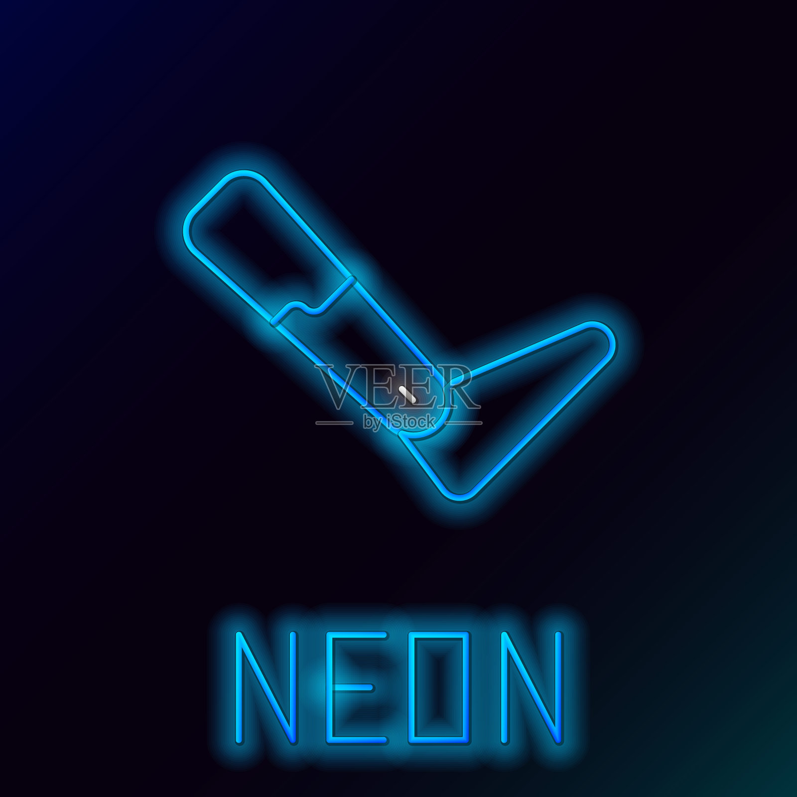 发光的霓虹灯线假腿图标孤立的黑色背景。仿生腿的未来概念，机器人机械腿。色彩缤纷的轮廓概念。向量插画图片素材