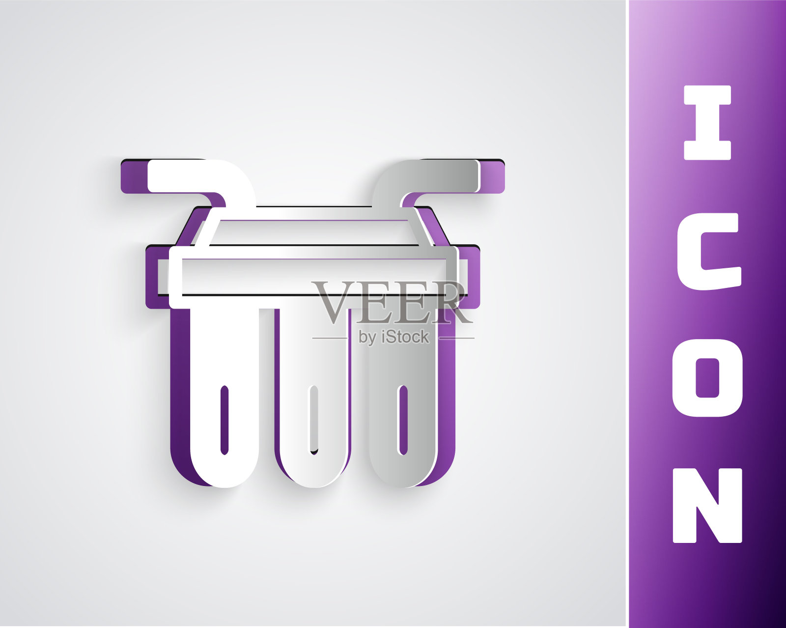 剪纸水过滤器图标孤立的灰色背景。水的过滤系统。反渗透系统。纸艺风格。向量插画图片素材