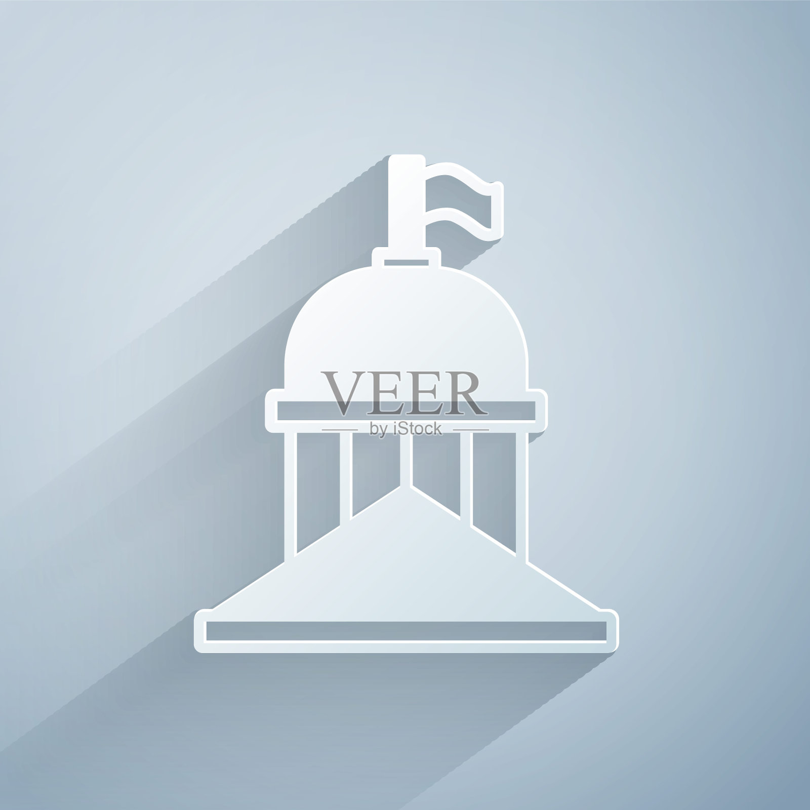 剪纸白宫图标，灰色背景。华盛顿特区。矢量纸艺风格插画图片素材