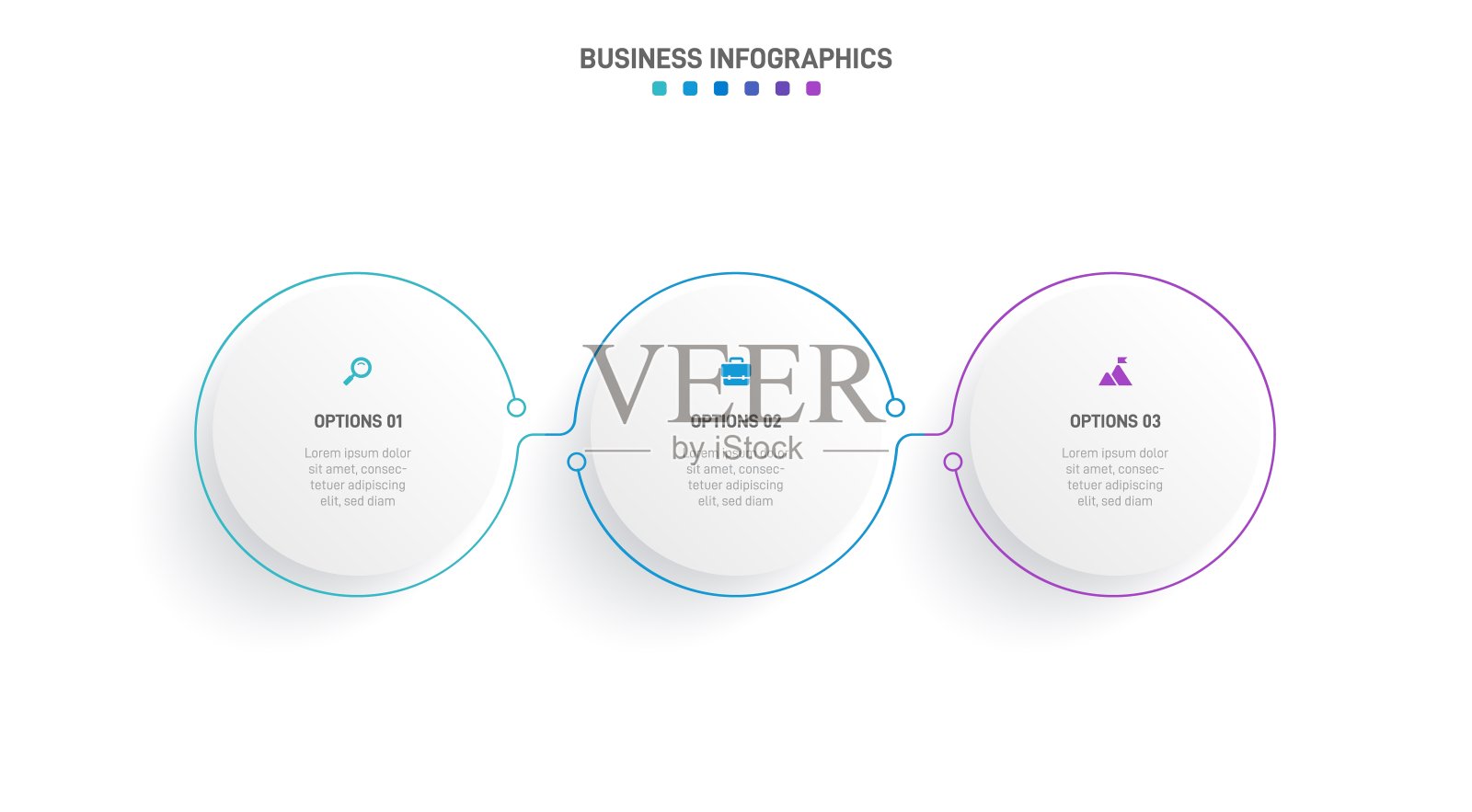 时间线信息图与信息图表。具有3种业务流程的现代表示模板。网站模板白色背景的概念现代设计。横向布局。插画图片素材