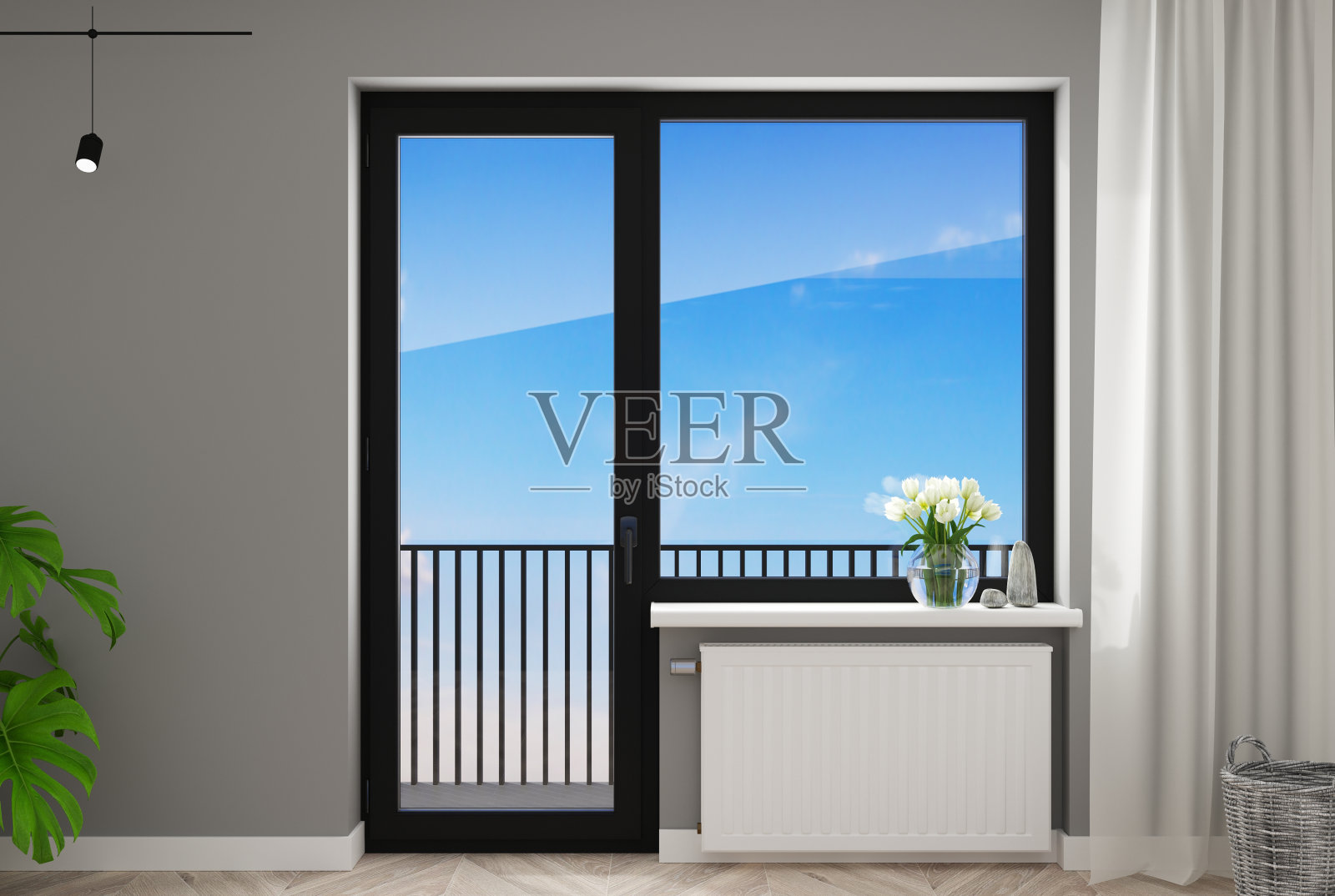 带窗户的黑色塑料阳台门照片摄影图片