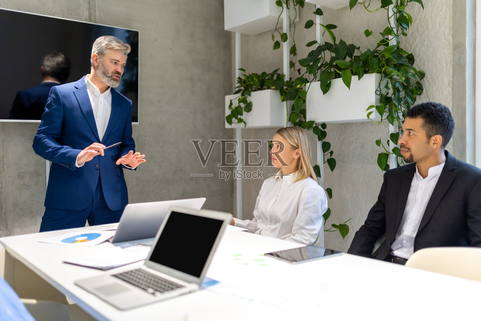 商业伙伴在办公室里谈判照片摄影图片