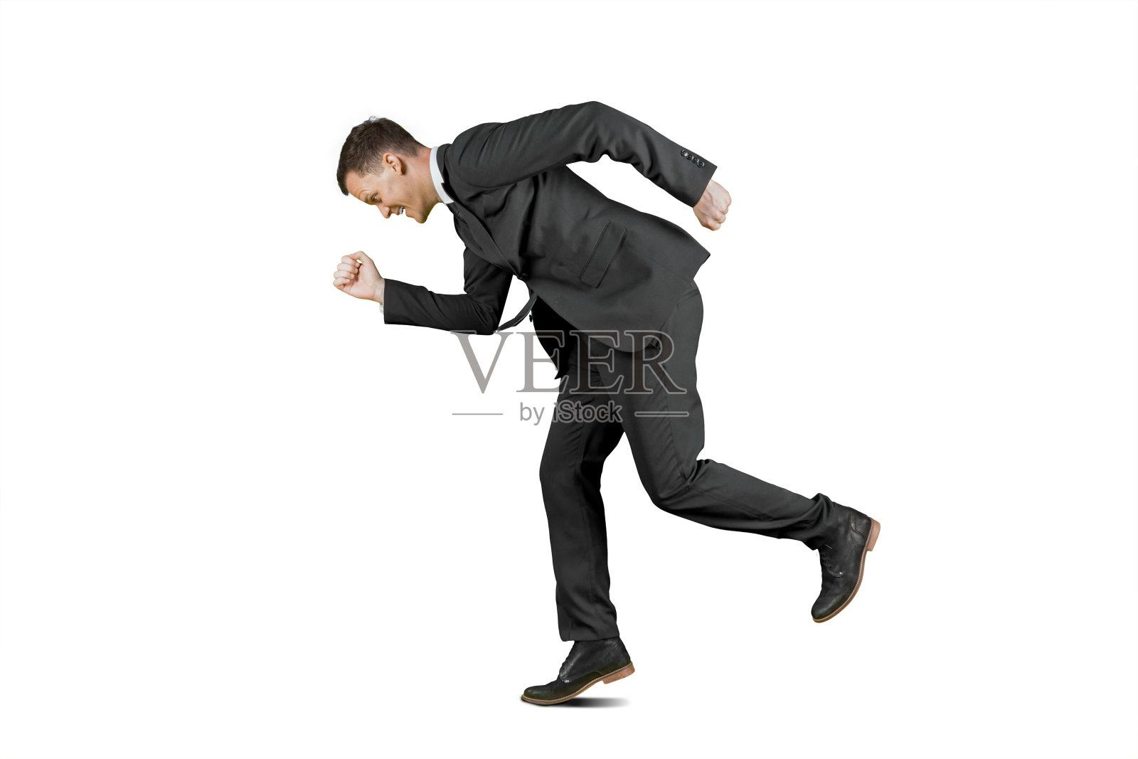 年轻的白人商人在白人中孤立奔跑照片摄影图片