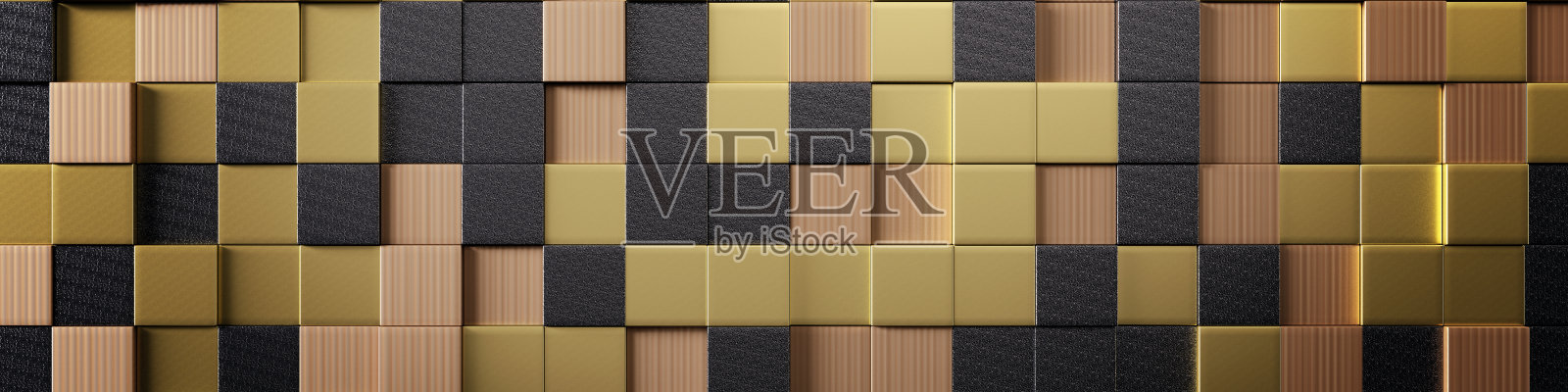 3d黄金和铜和黑色立方体横幅背景透视视图。3d渲染插图。照片摄影图片