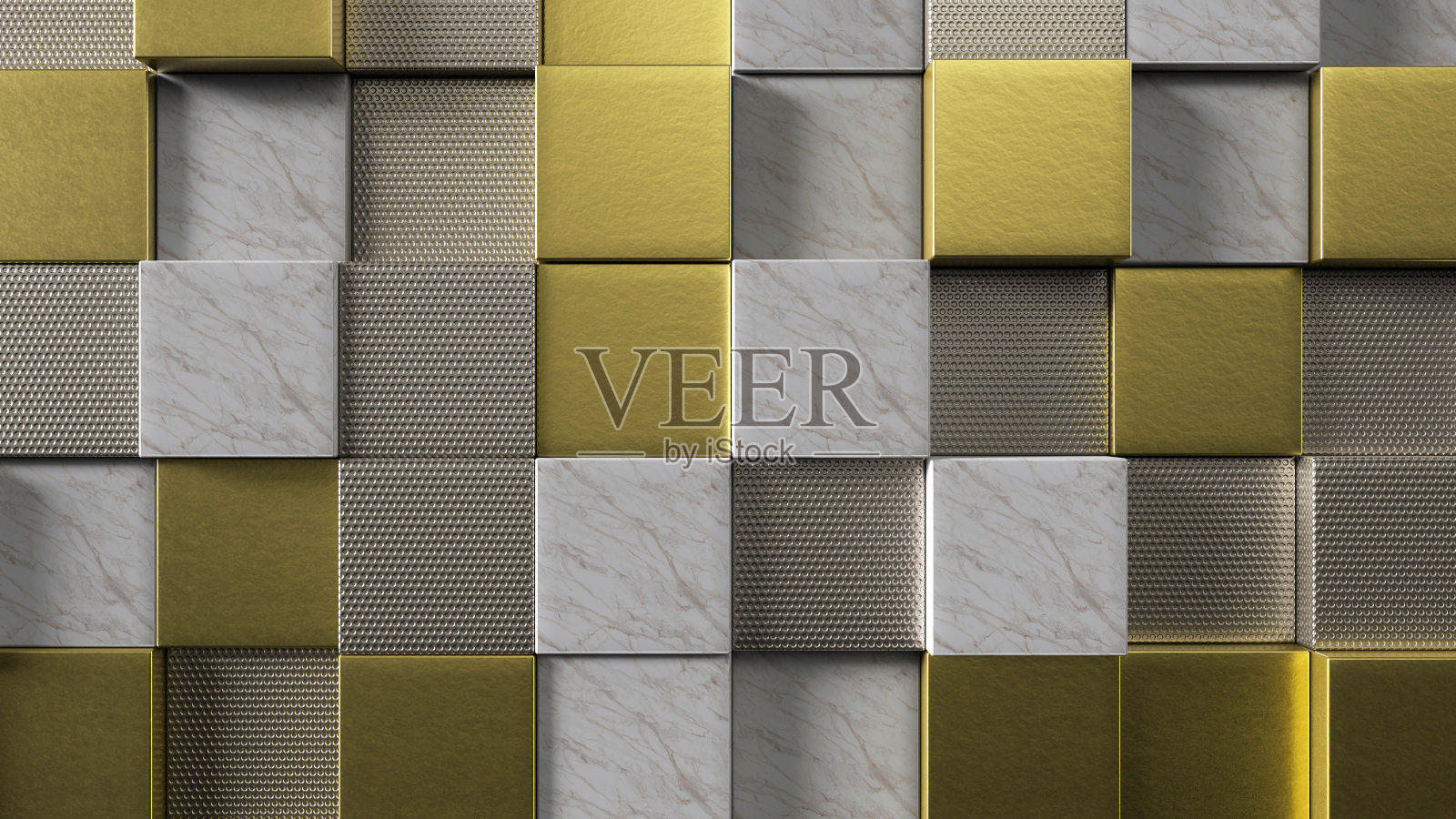 3d黄金和大理石立方体背景透视视图。3d渲染插图。照片摄影图片