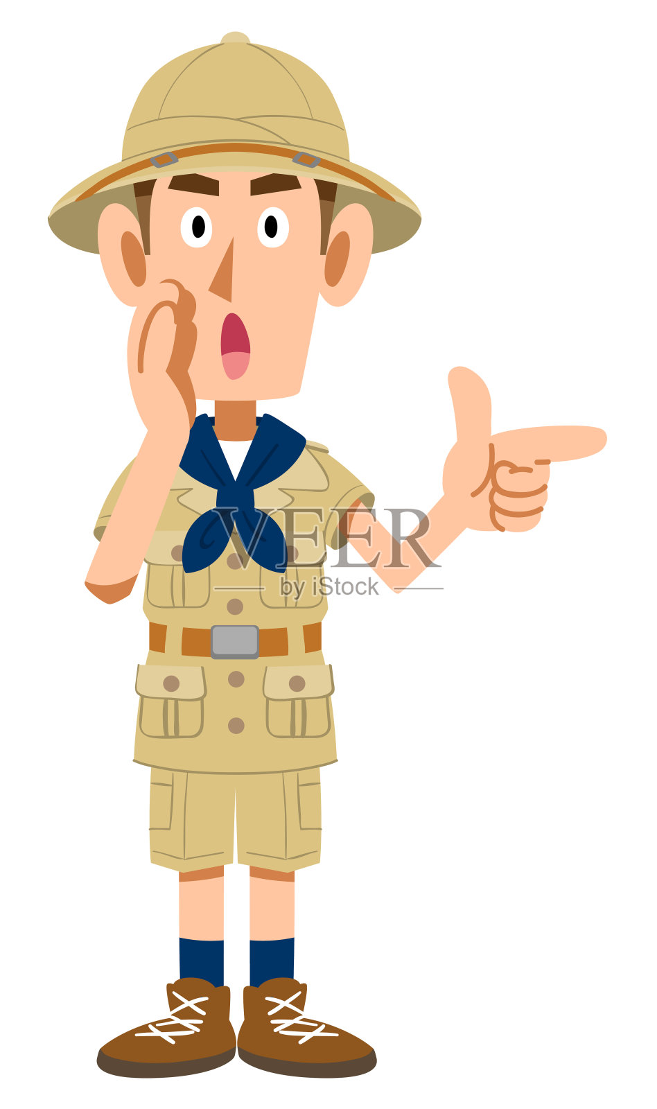 穿着探险者衣服的人指着我说悄悄话插画图片素材