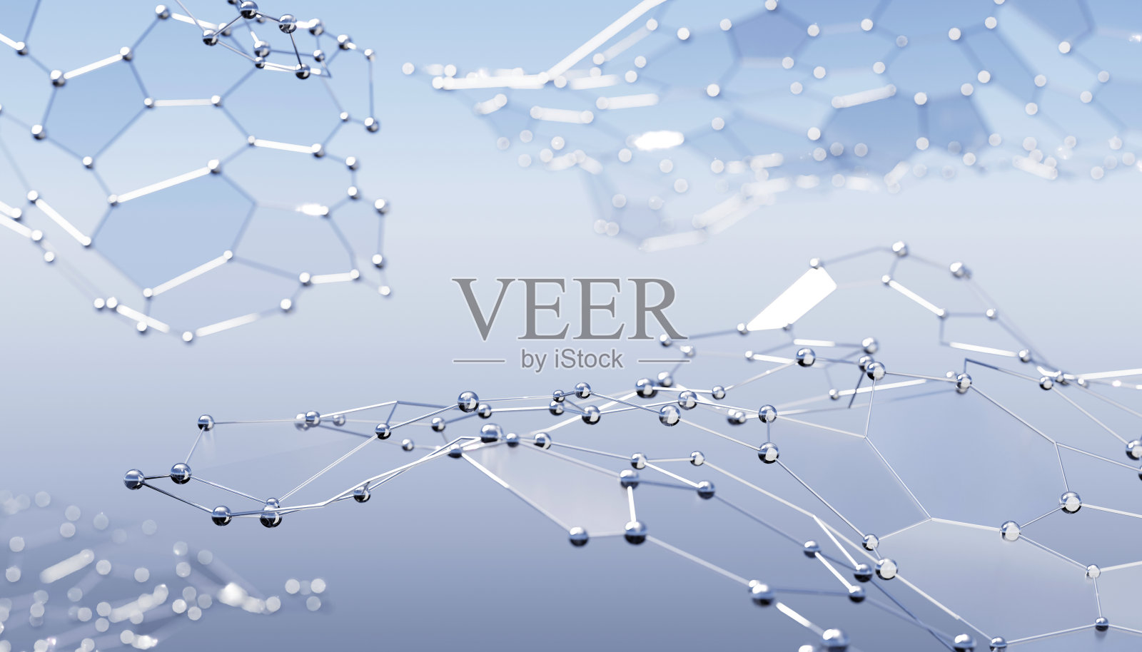 白底玻璃分子原子科学化学丛的概念。白丛分子原子科学化学。分子原子三维神经丛渲染图照片摄影图片