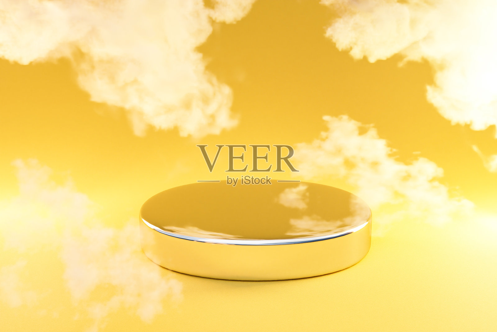 讲台无限的背景和烟云。银色金属底座，用于美容、化妆品展示。复制空间模板，3D插图照片摄影图片