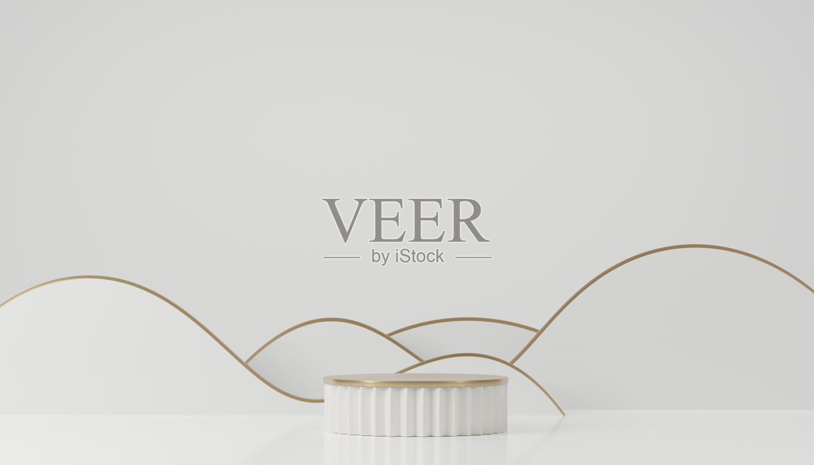 3D豪华白色大理石金色讲台或白色讲台的舞台。优雅的讲台样机架产品场景背景。3d讲台舞台插图渲染。照片摄影图片