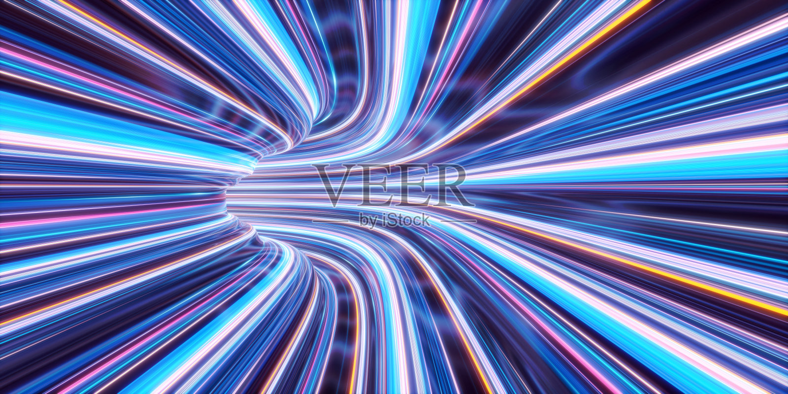 未来主义3d抽象光尾霓虹蓝色多色光谱背景。3d灯光渲染照片摄影图片