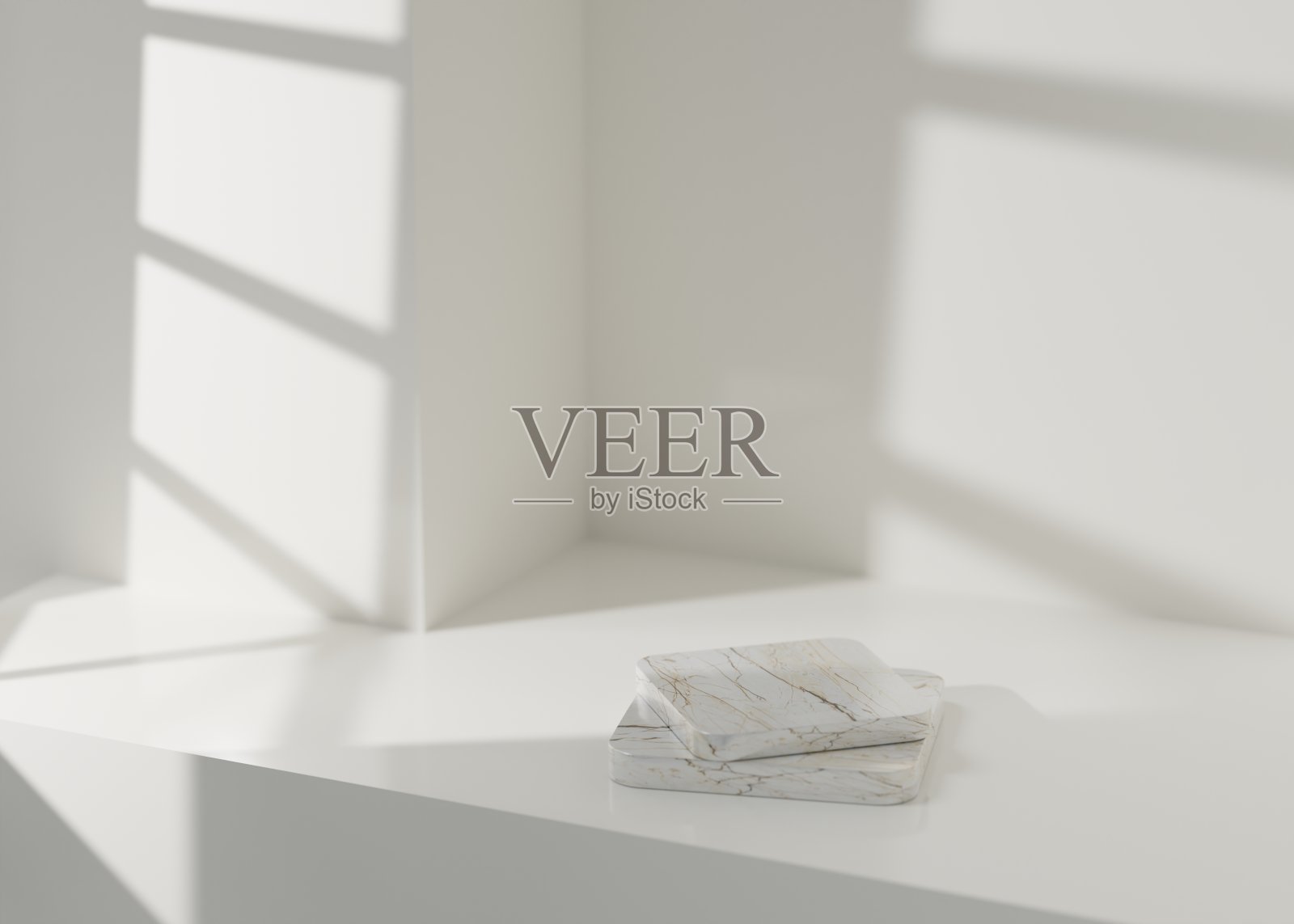 3D豪华白色大理石金色讲台或白色讲台的舞台。优雅的讲台样机架产品场景背景。3d讲台舞台插图渲染。照片摄影图片