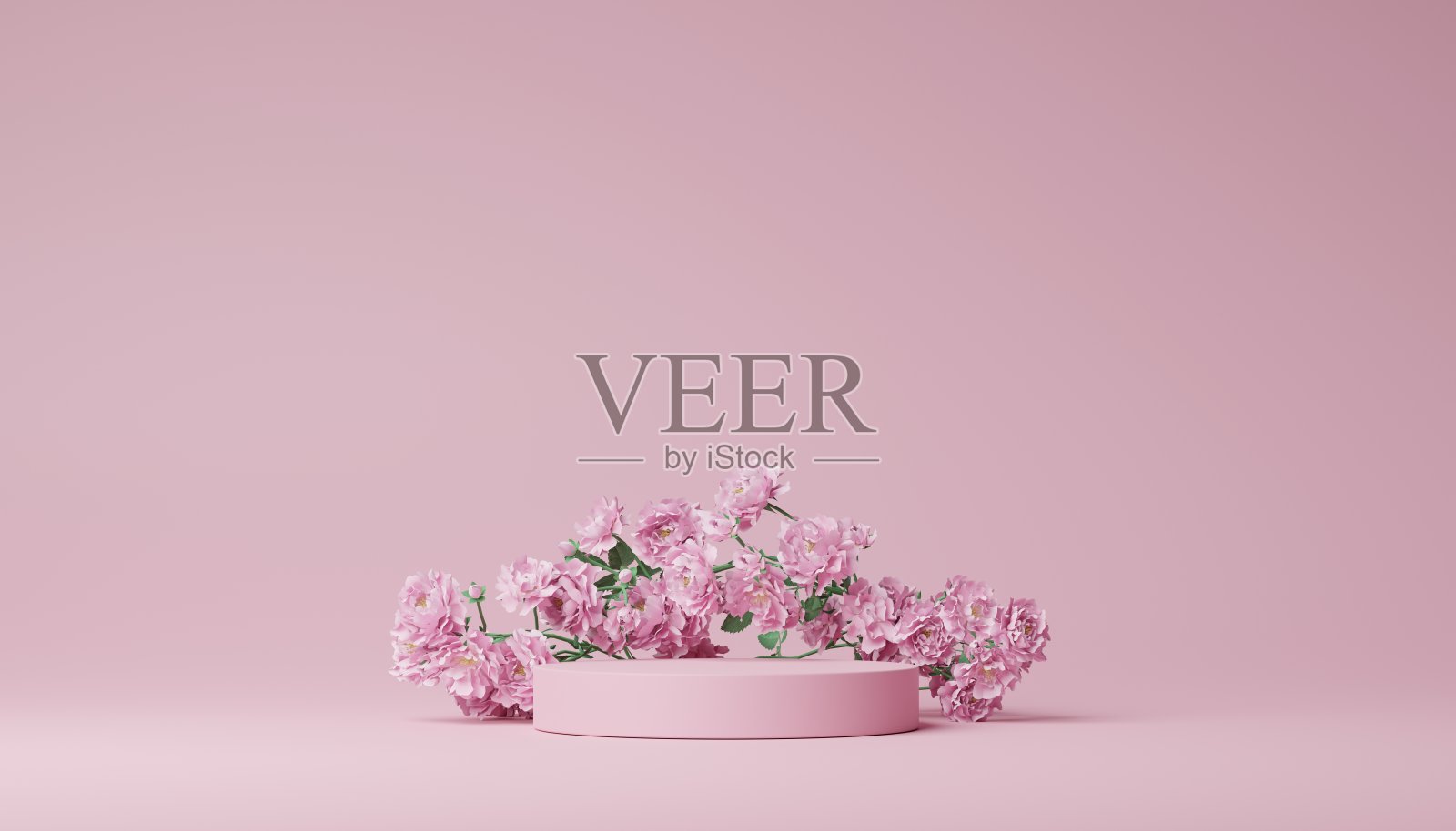 3D粉色讲台或情人节讲台舞台。爱玫瑰情人优雅的讲台样机台产品场景粉红色背景。3d讲台舞台插图渲染。照片摄影图片