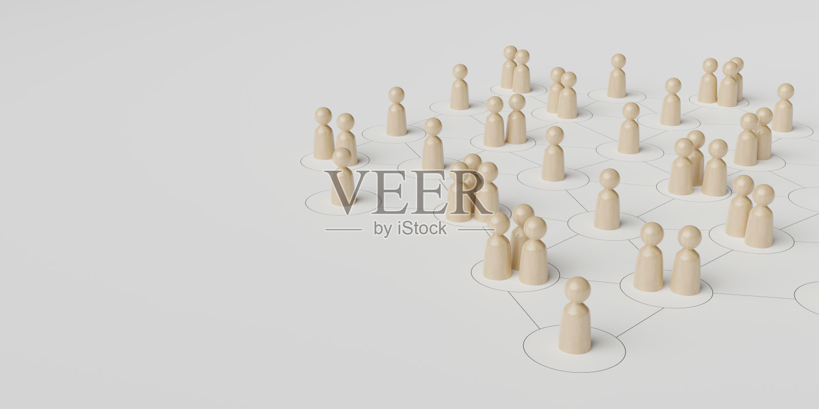 人力资源管理和招聘业务的概念。社交网络连接。群体社会沟通。白色背景上有结构的木头人。三维演示照片摄影图片