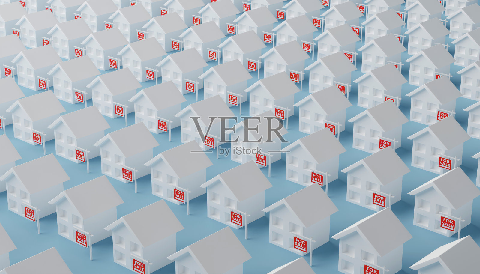 物业或房地产抵押贷款的概念，在蓝色背景上有一个标签或标志出售。企业经济理念。三维演示照片摄影图片