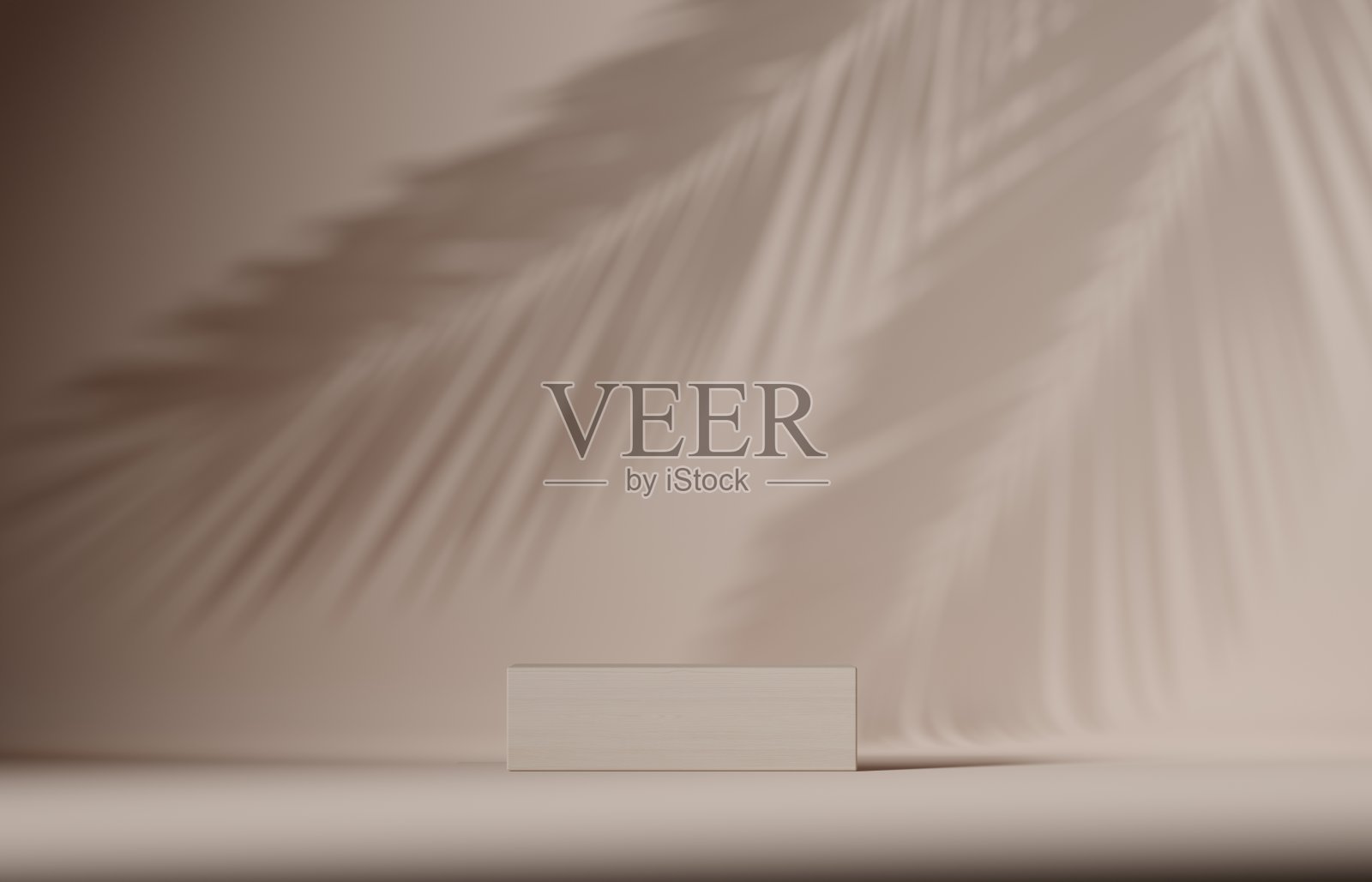 3D米色讲台或舞台和花朵。实物展台产品场景背景。三维讲台舞台图解照片摄影图片