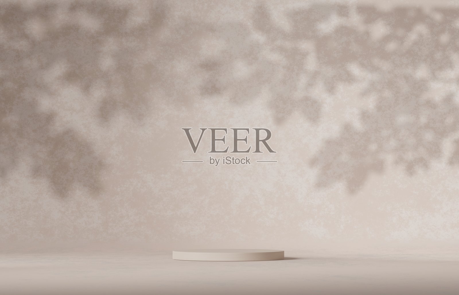 3D米色讲台或舞台和花朵。实物展台产品场景背景。三维讲台舞台图解照片摄影图片