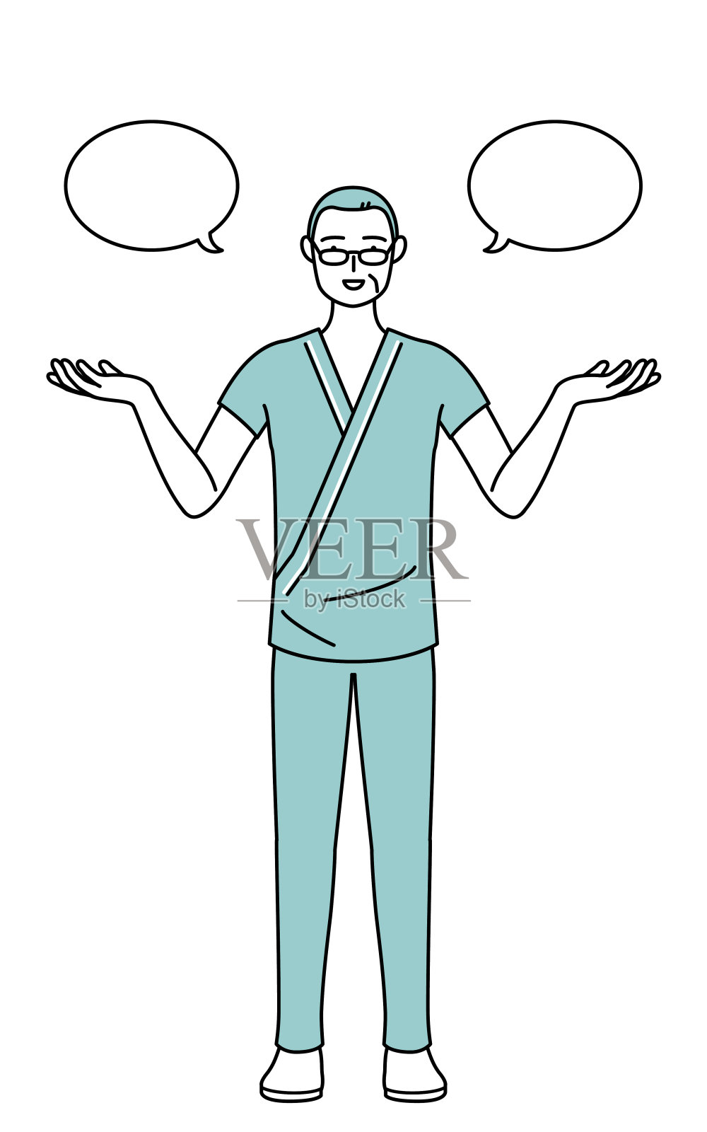 住院的中老年男性患者，其病号服与抹去比较。插画图片素材