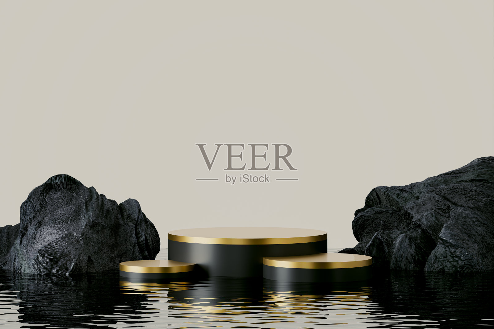 三维演示基座之间的两个岩石在水中照片摄影图片