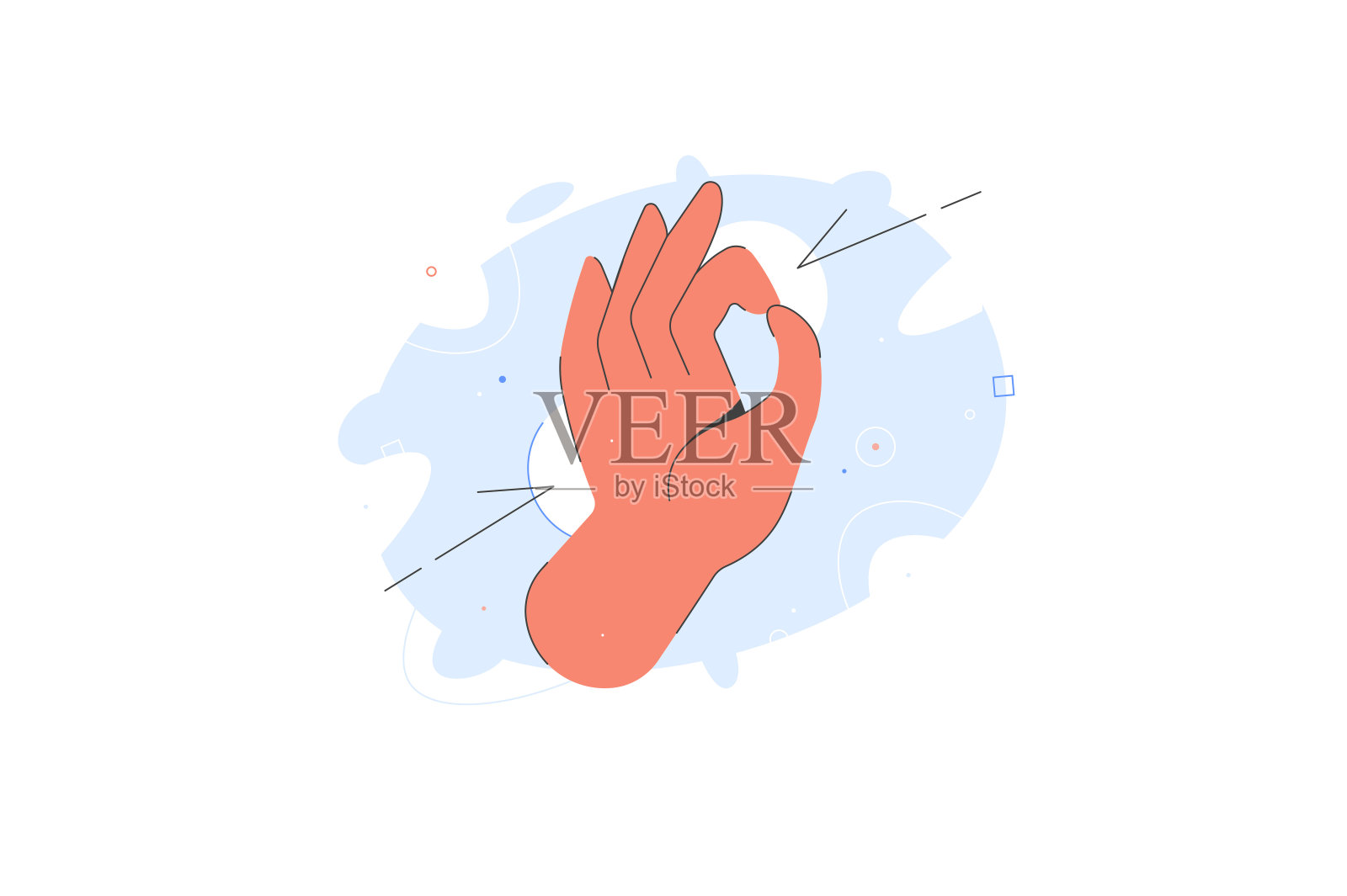 好的手势。插图，双手表示ok的手势。同意的标志，是的手势，手指分开。商业标志插画图片素材