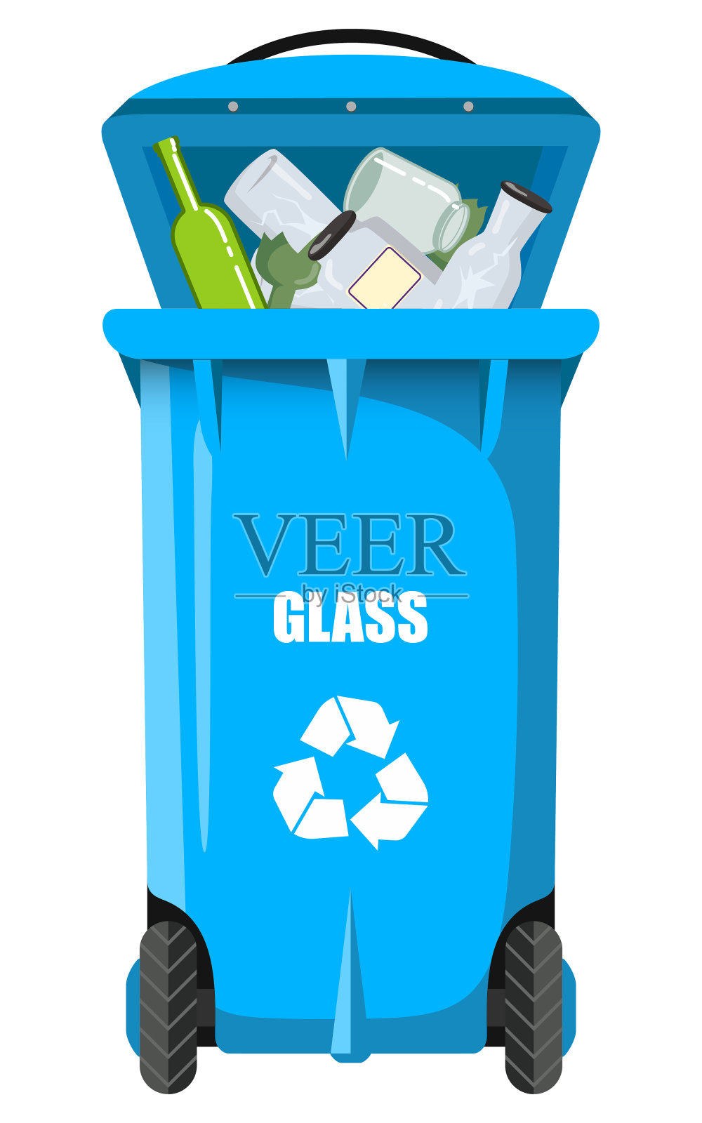 蓝色矢量玻璃垃圾桶插画图片素材