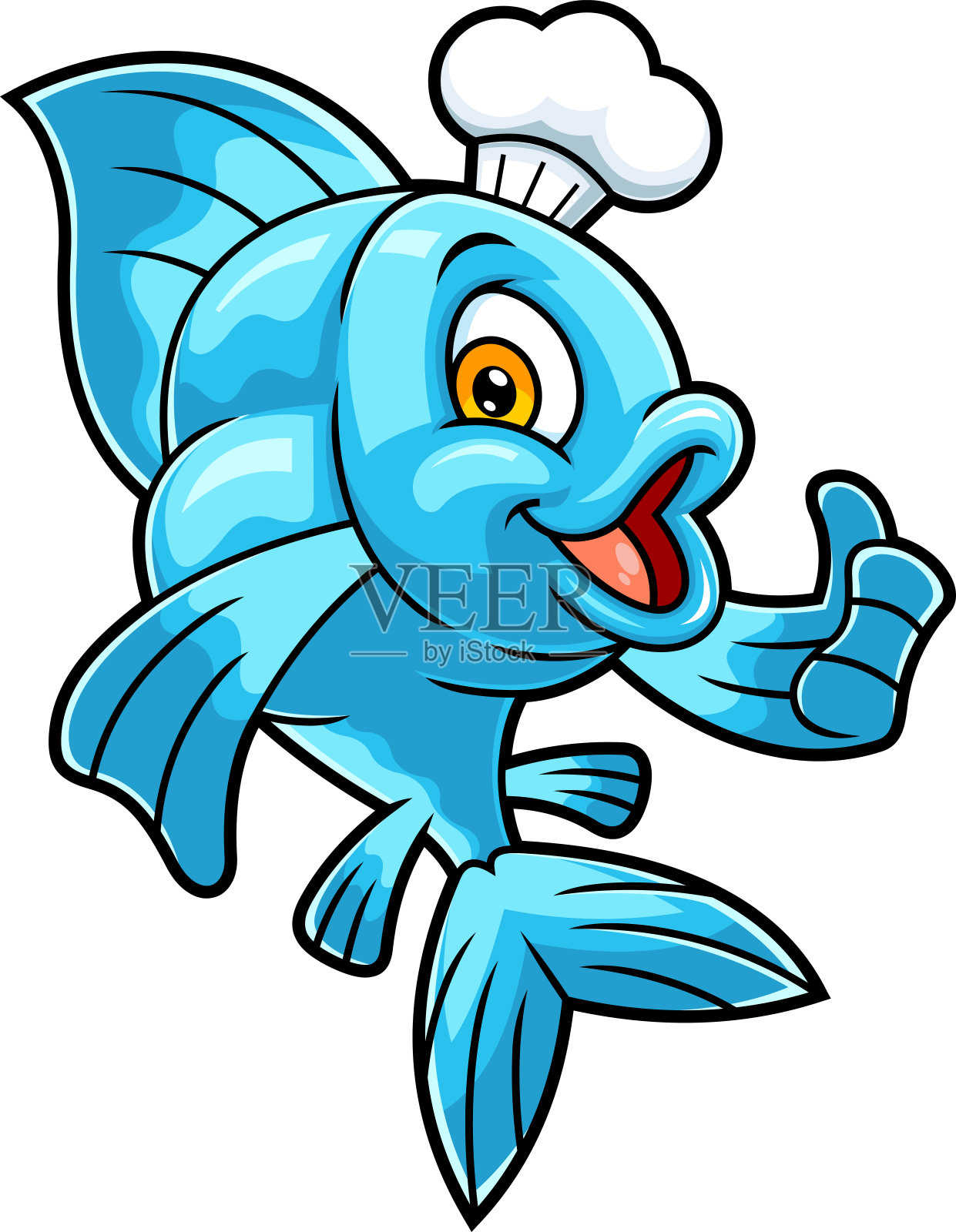 鱼厨师卡通人物竖起大拇指插画图片素材