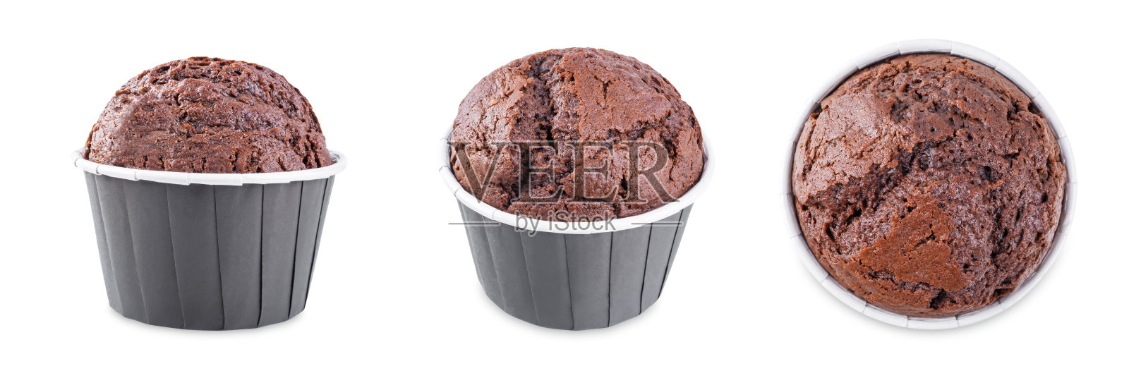 新鲜的巧克力松饼，白色孤立的背景照片摄影图片