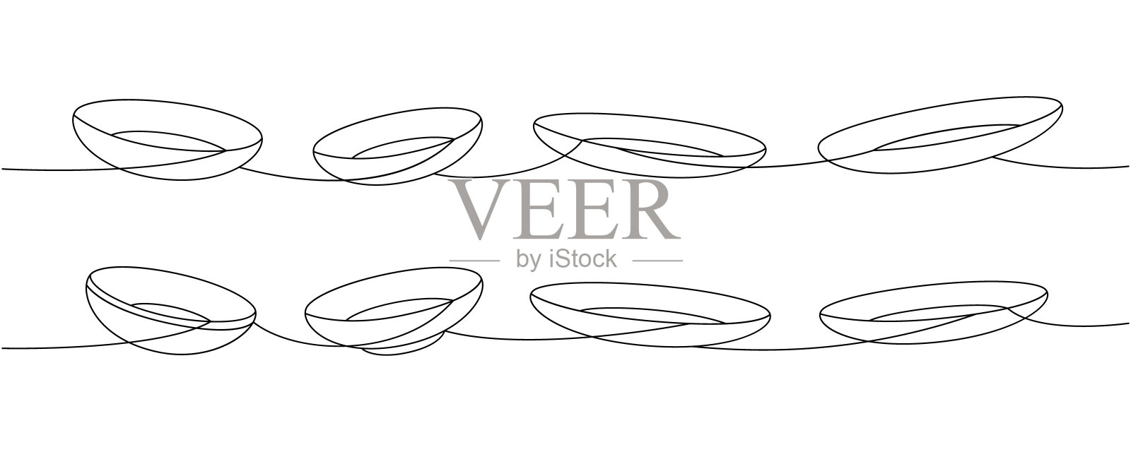 陶瓷板设一条线连续拉丝。厨房用具连续一行插图。矢量极简线性插图。插画图片素材