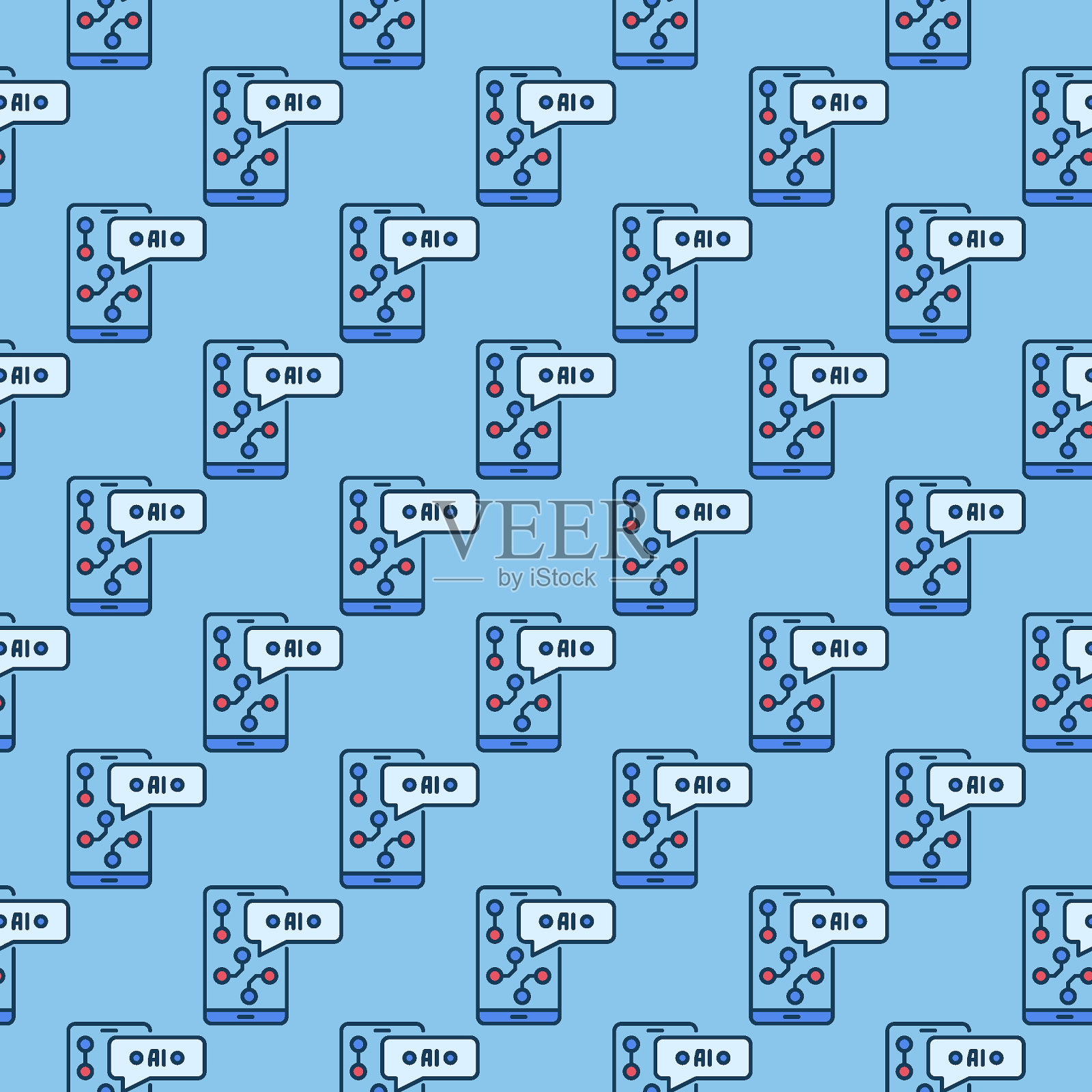 智能手机与AI应用矢量手机彩色无缝图案插画图片素材